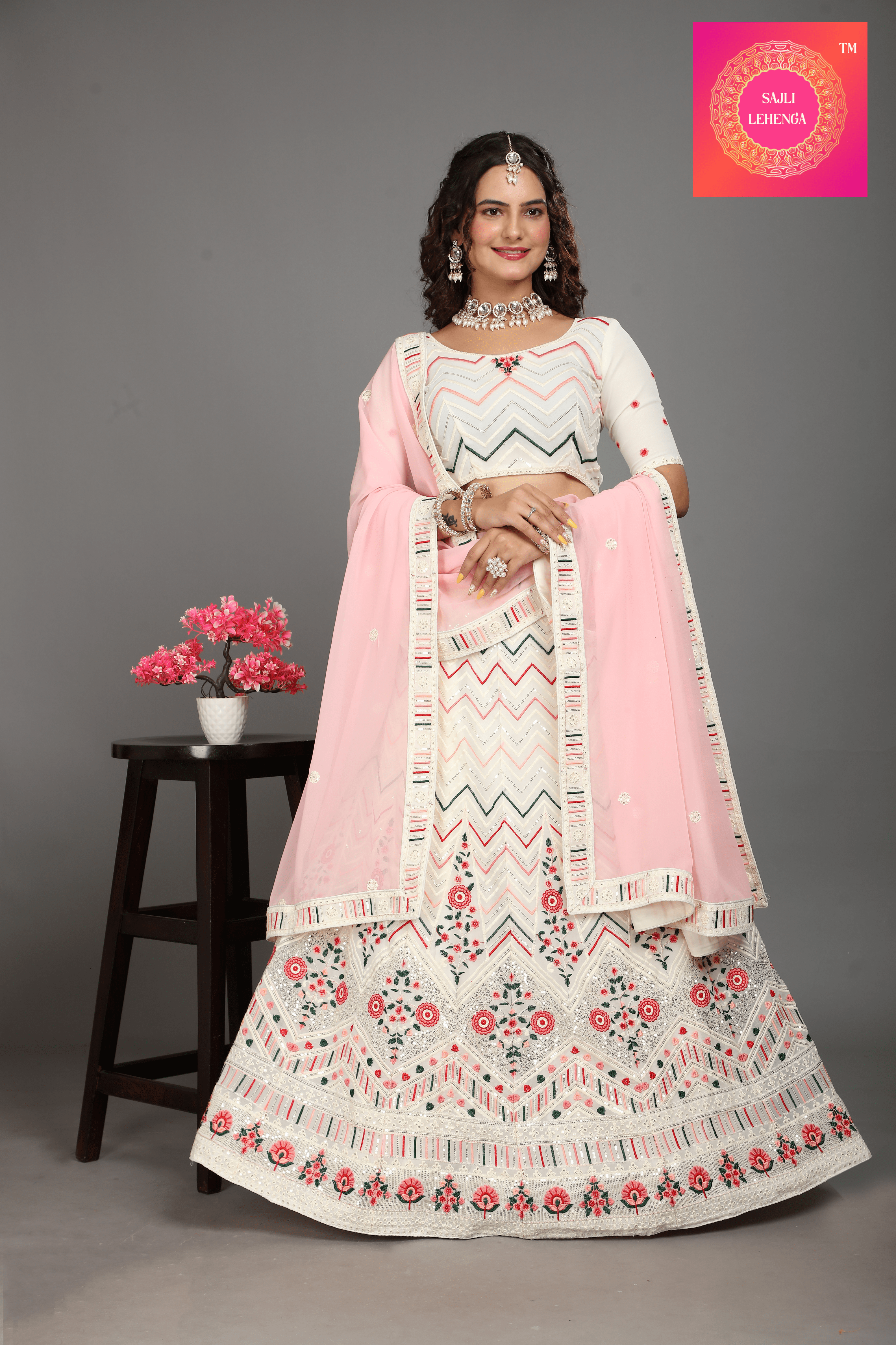 Sajli White Zigzag Georgette Lehenga Choli S11