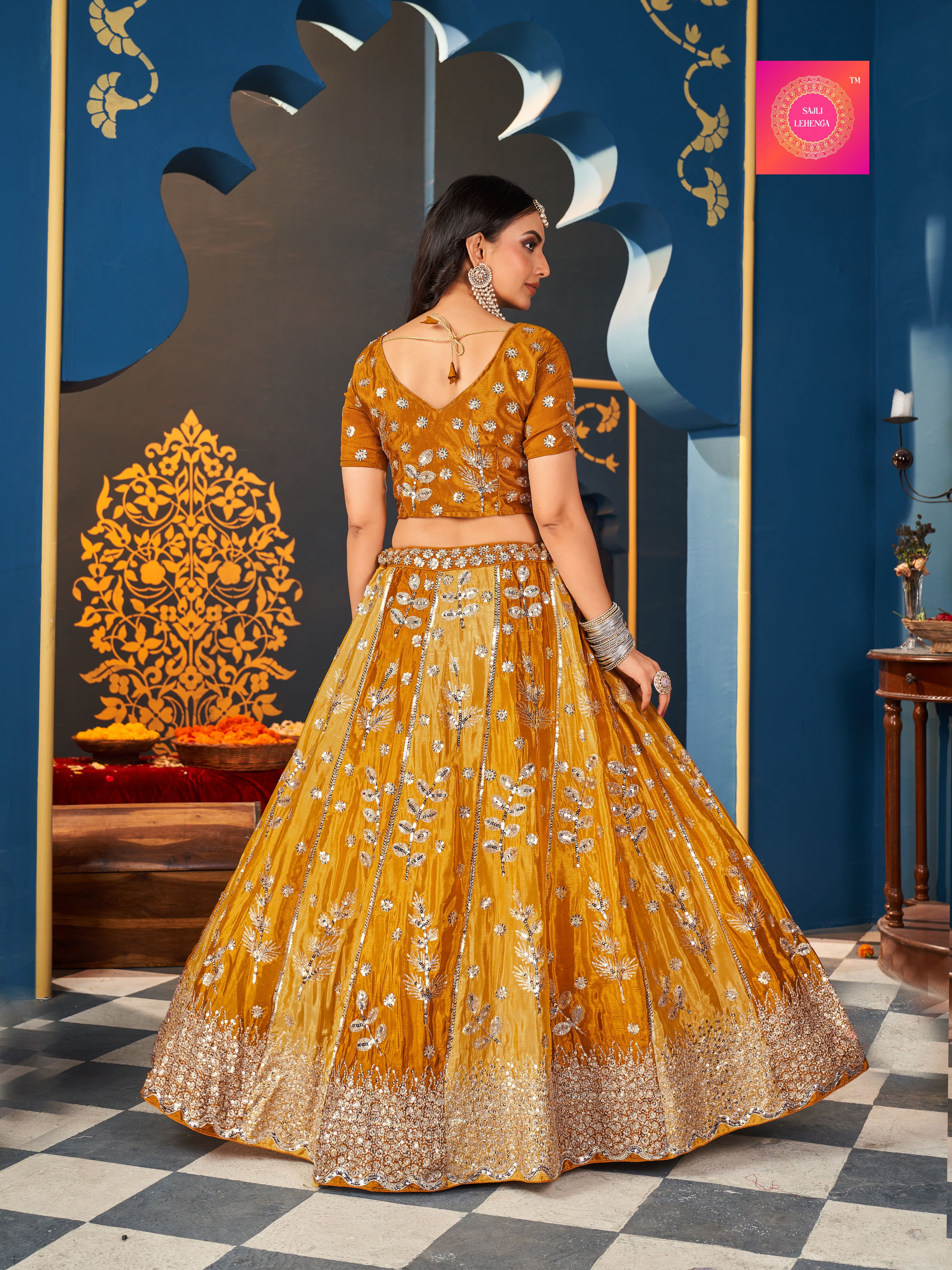 Sajli Chinon Embroidery Sequence thread work Lehenga Choli S4