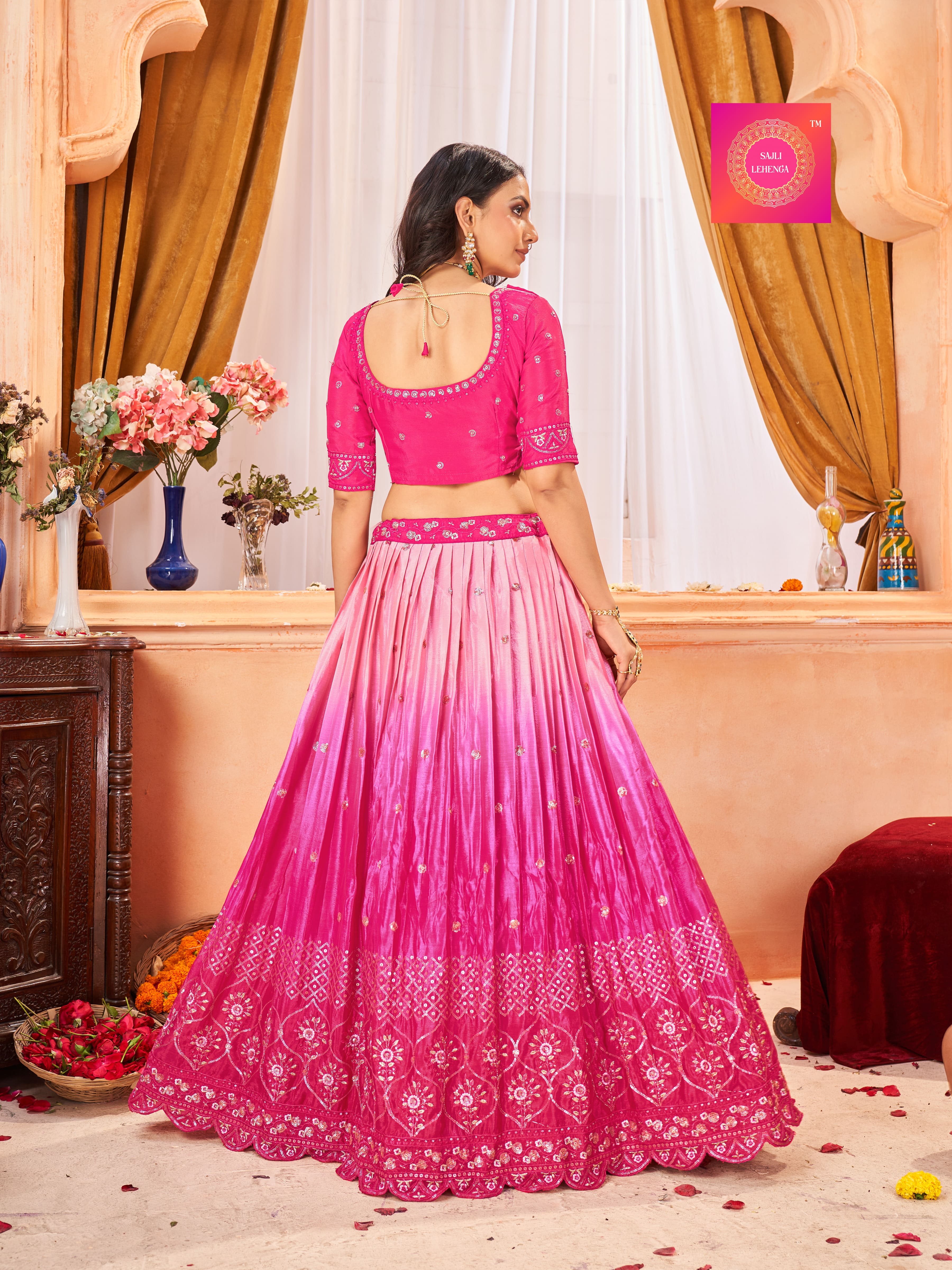 Sajli Pink Chinon Lehenga with Digital Print Dupatta S5