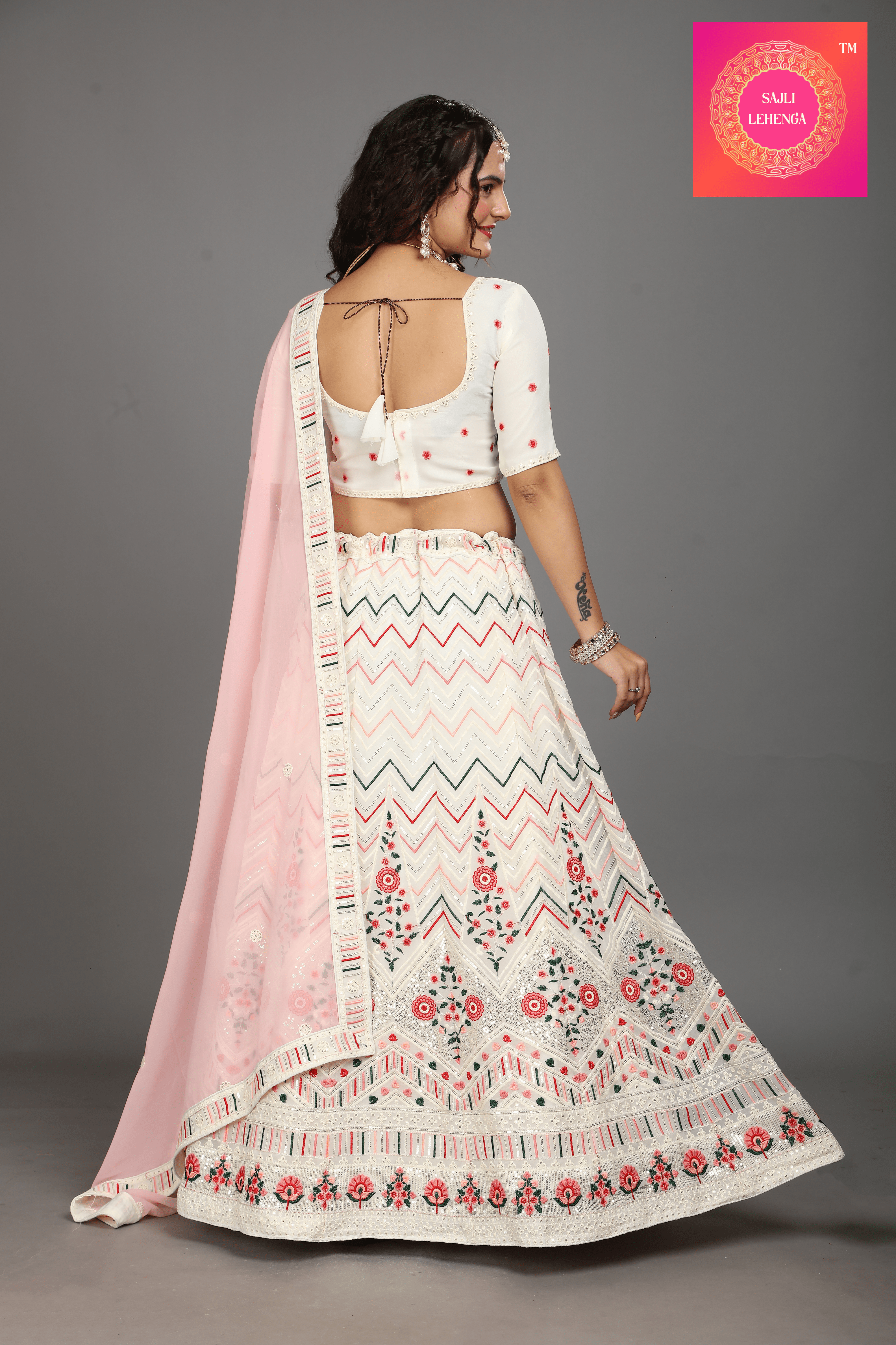 Sajli White Zigzag Georgette Lehenga Choli S11