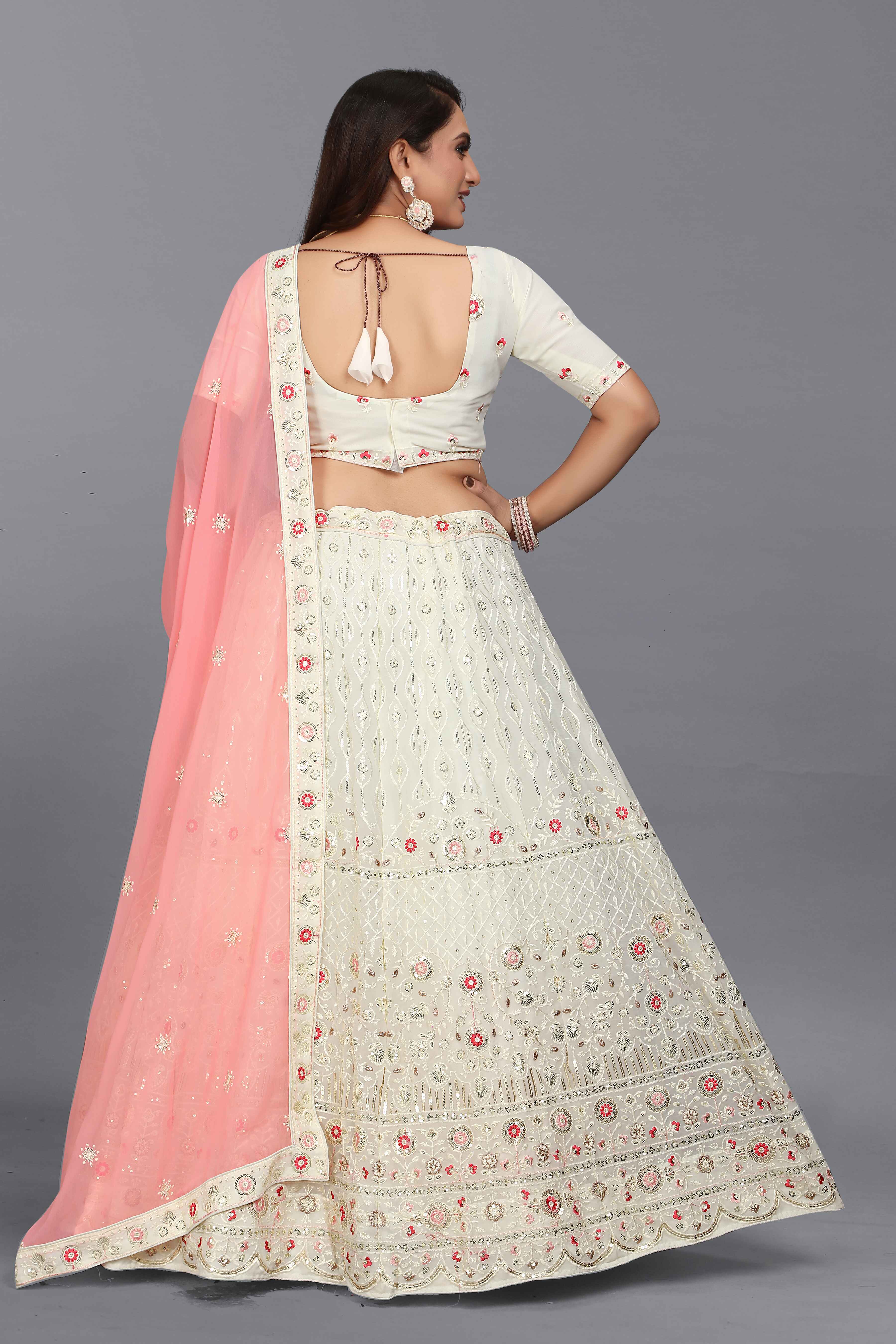 Sajli White Georgette Lehenga choli With Pink Georgette Dupatta S14