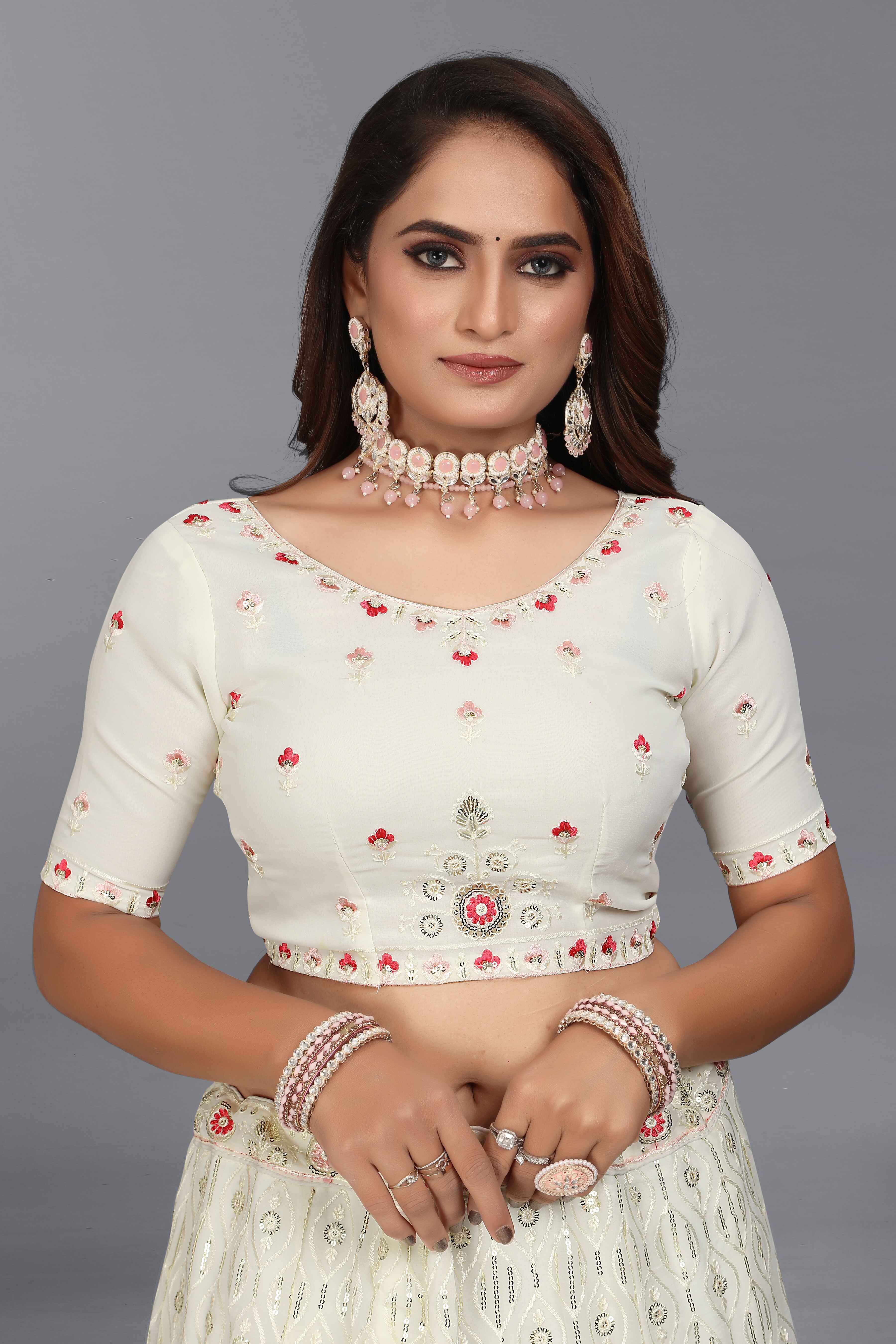 Sajli White Georgette Lehenga choli With Pink Georgette Dupatta S14