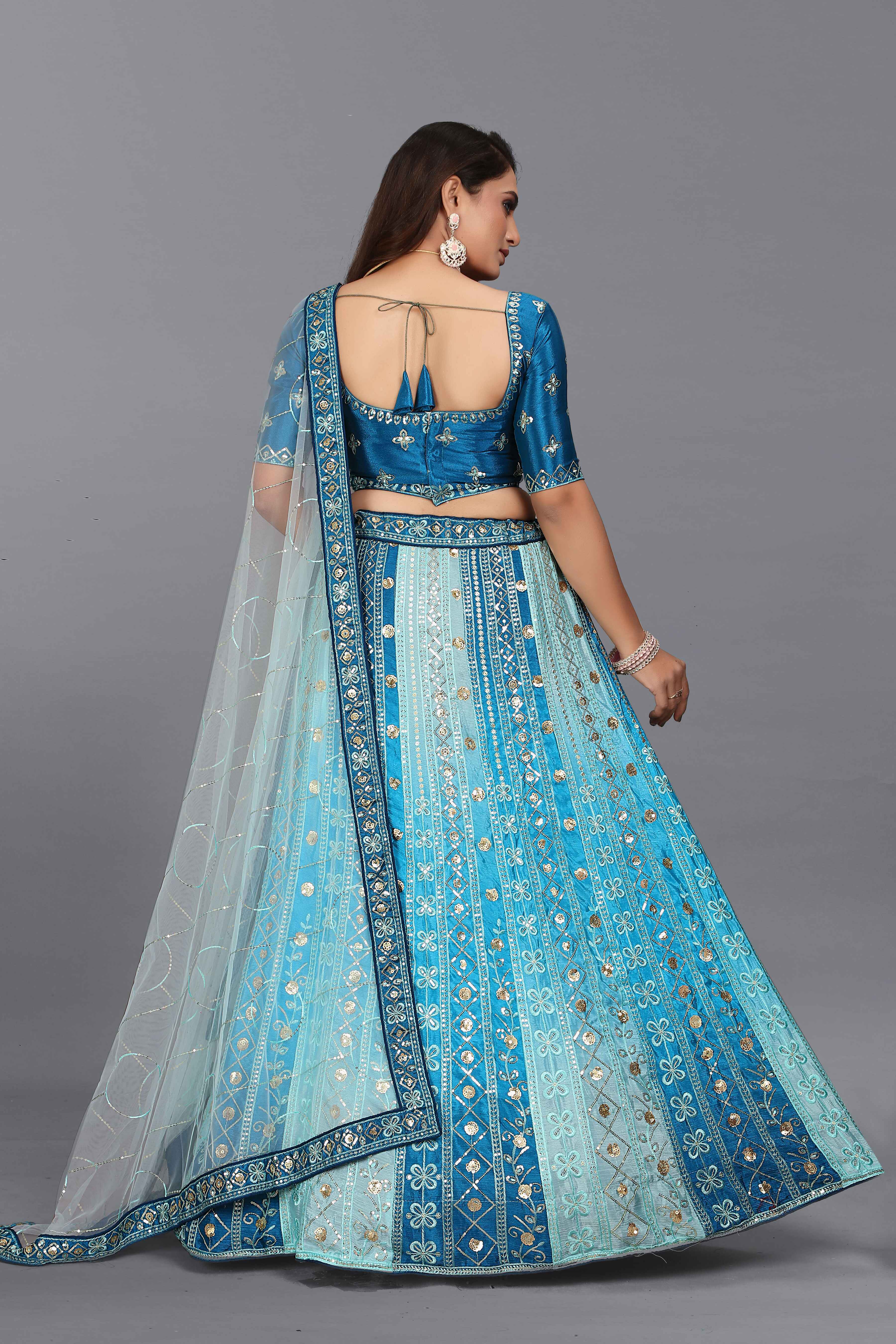 Sajli Blue Chinon Padding Lehenga With Net Dupatta S15