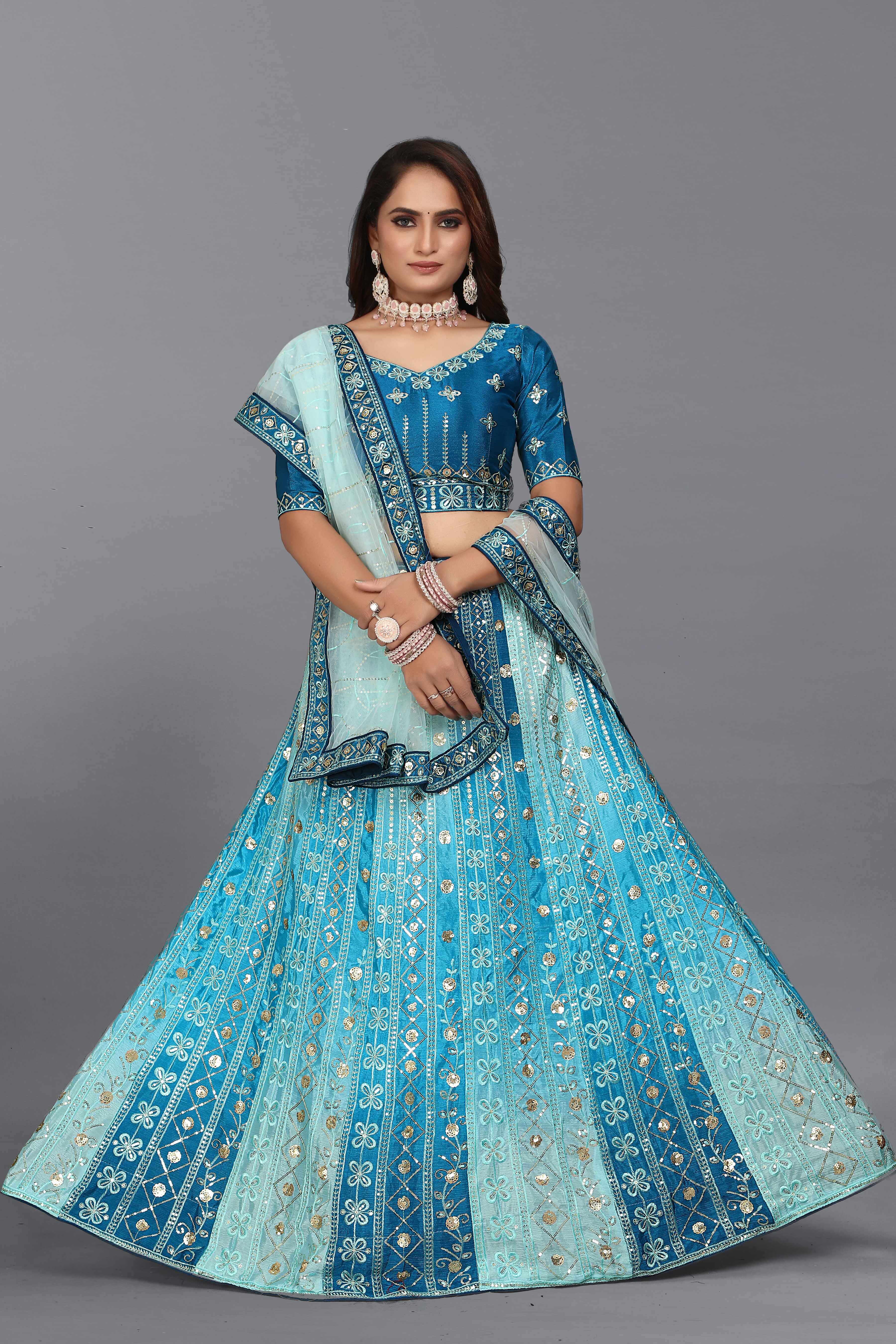 Sajli Blue Chinon Padding Lehenga With Net Dupatta S15