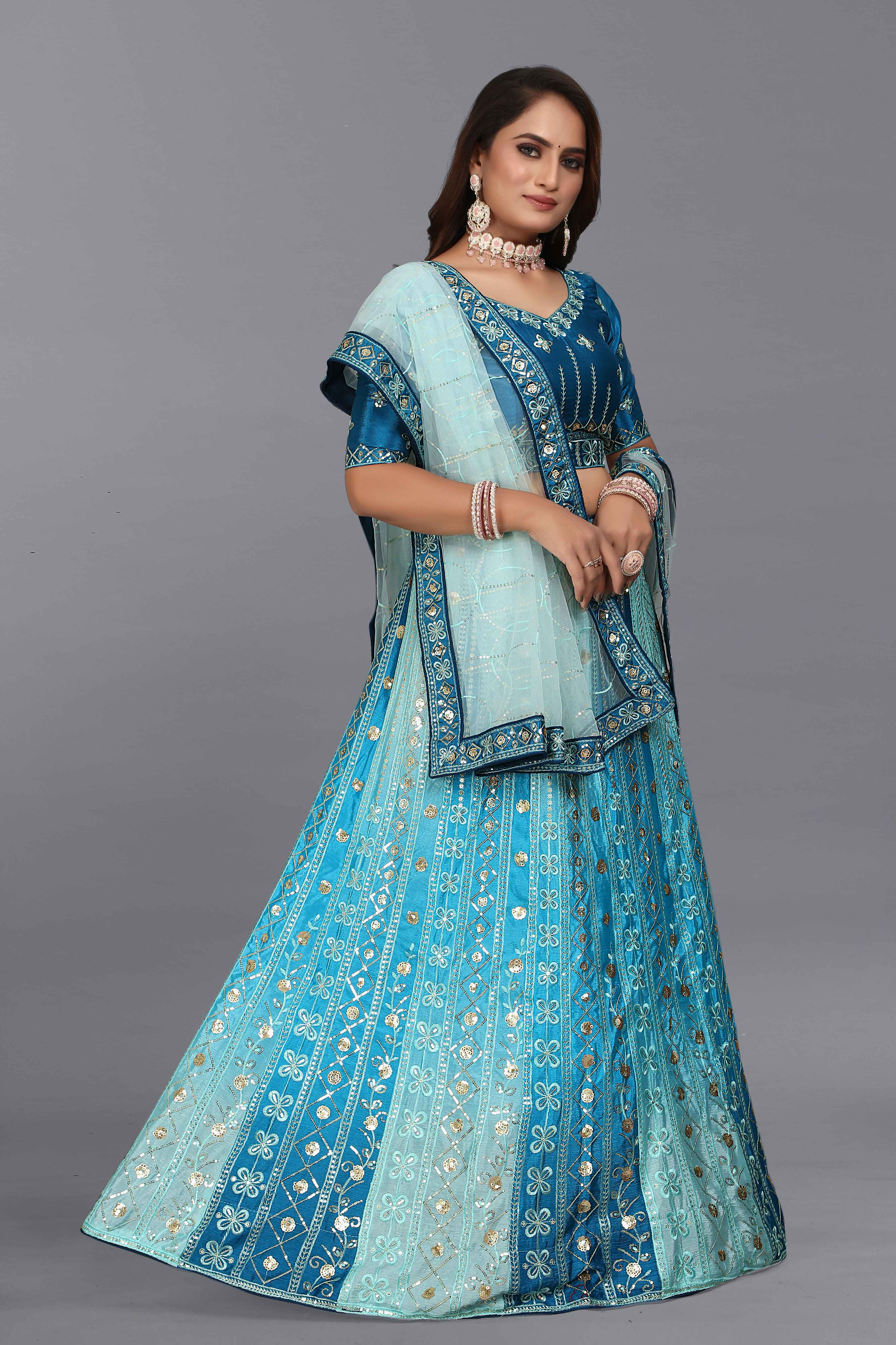 Sajli Blue Chinon Padding Lehenga With Net Dupatta S15