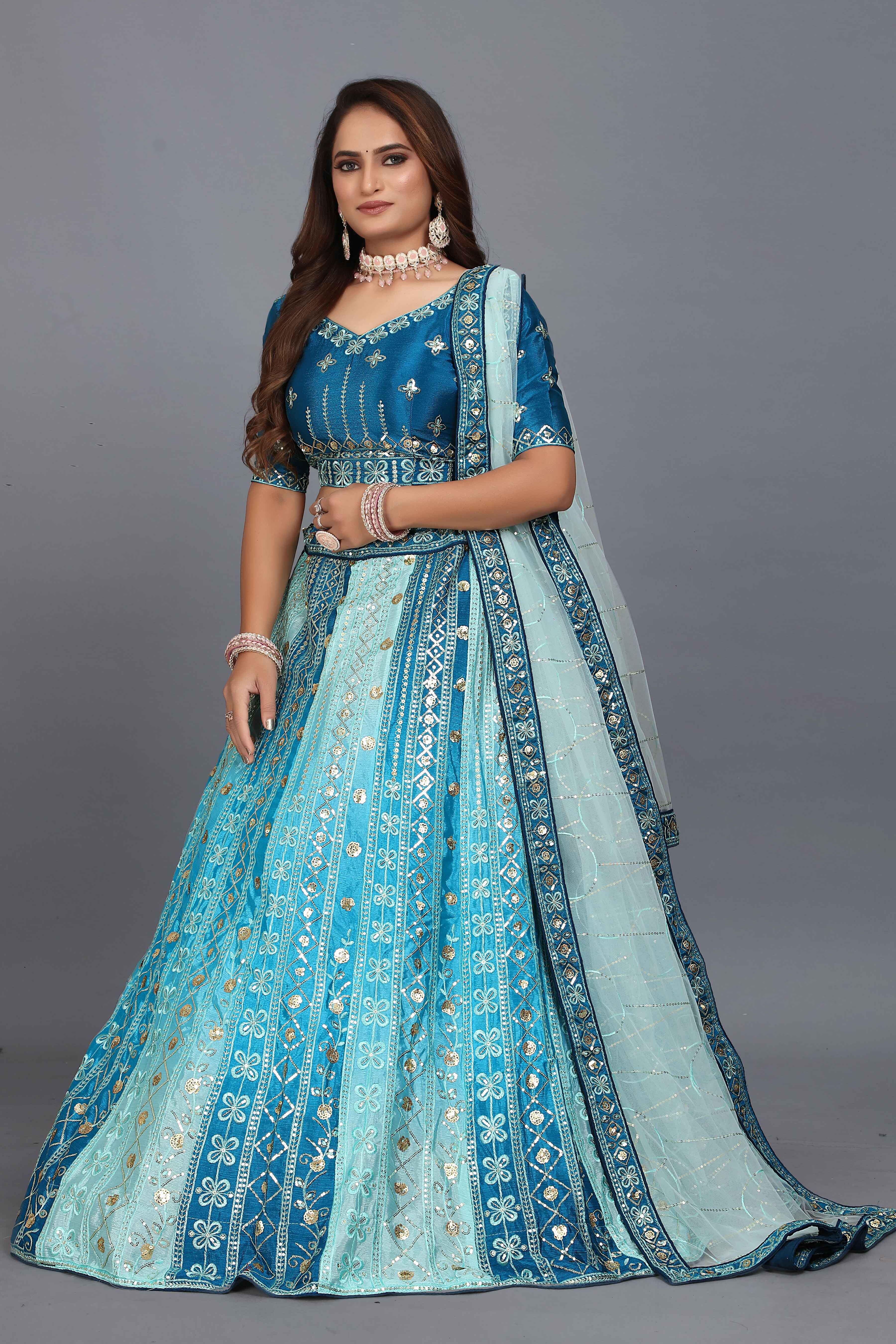 Sajli Blue Chinon Padding Lehenga With Net Dupatta S15