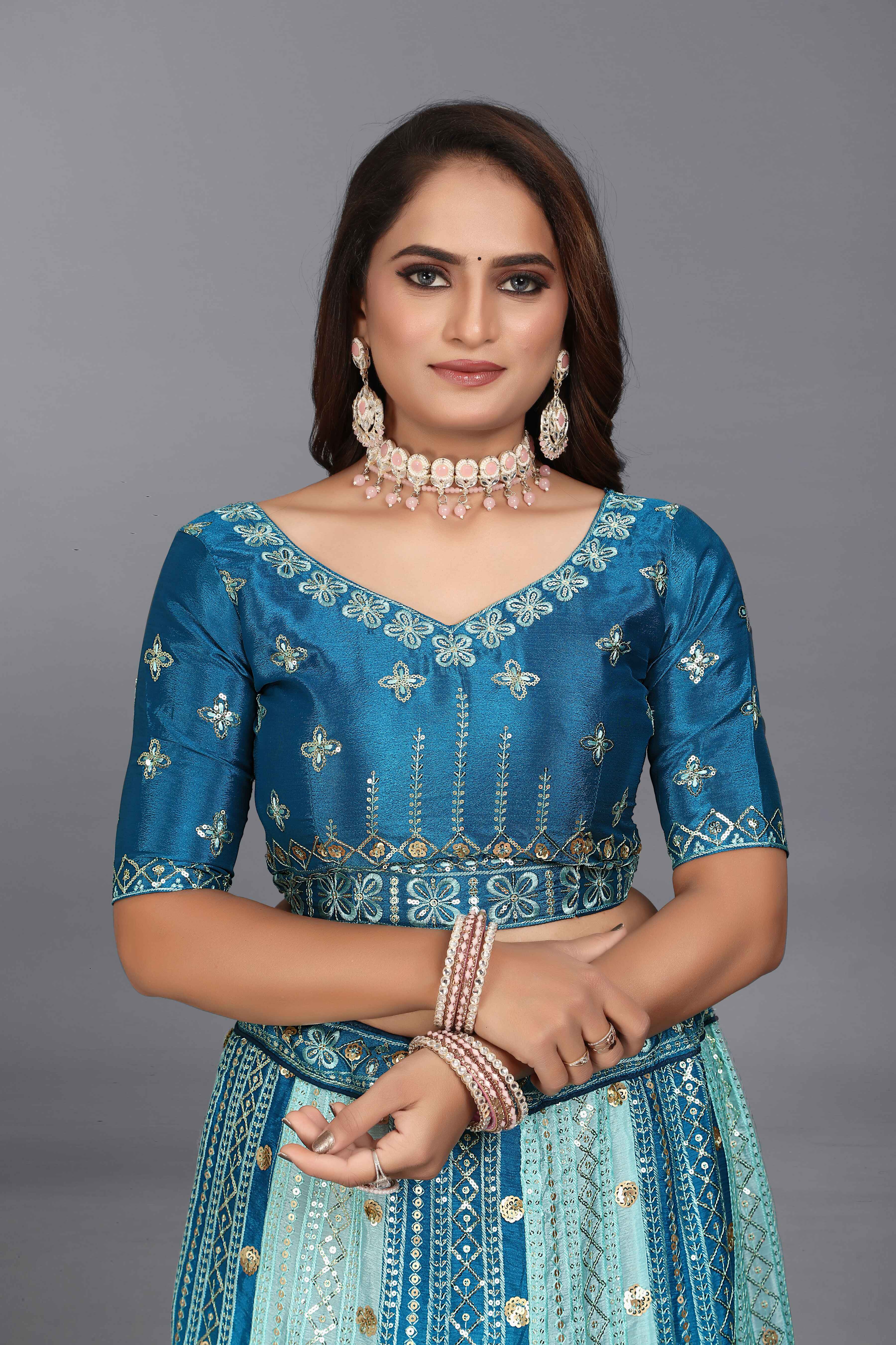 Sajli Blue Chinon Padding Lehenga With Net Dupatta S15