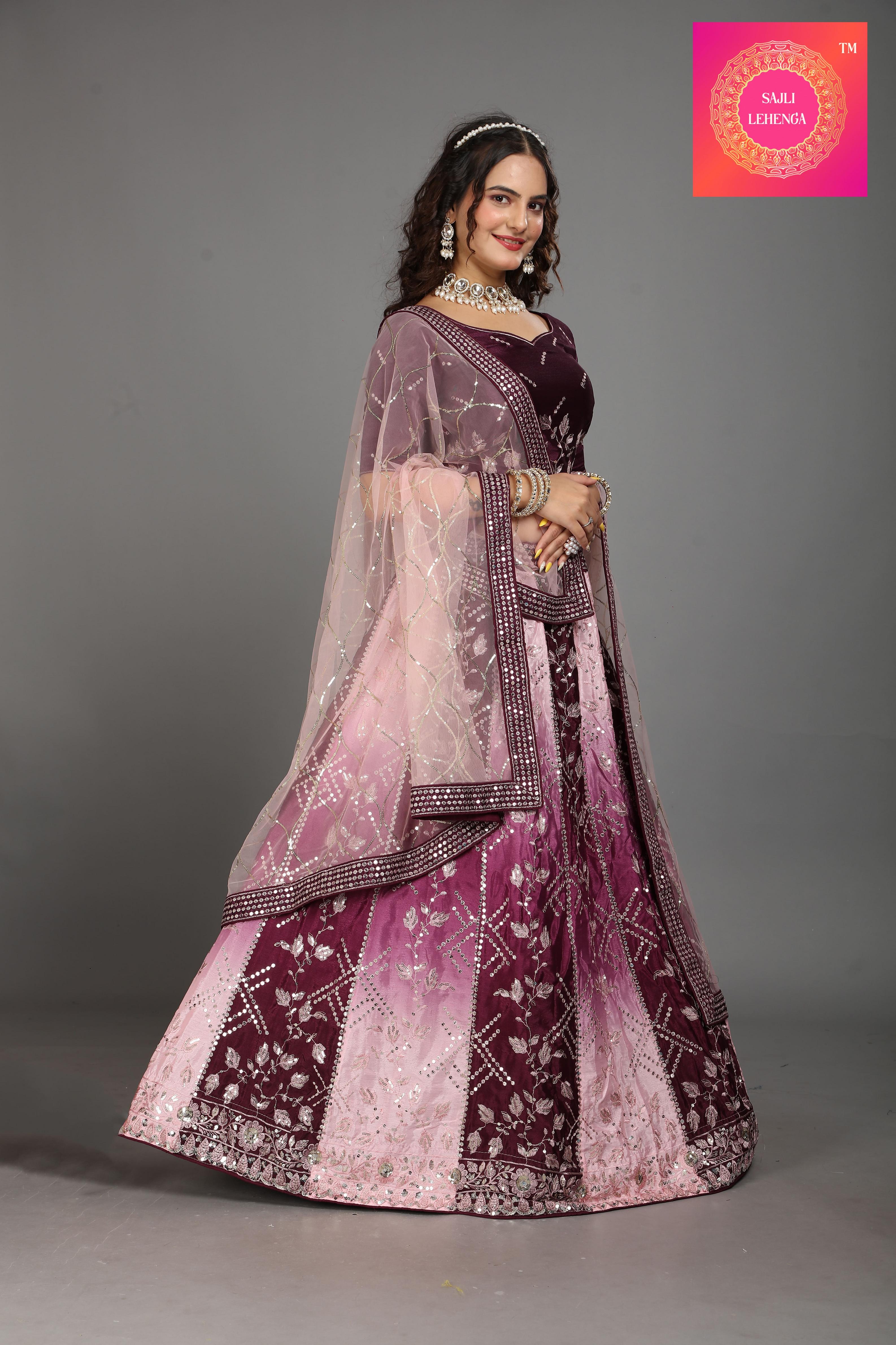 Sajli Chinon Wine Padding lehenga with net dupatta S8