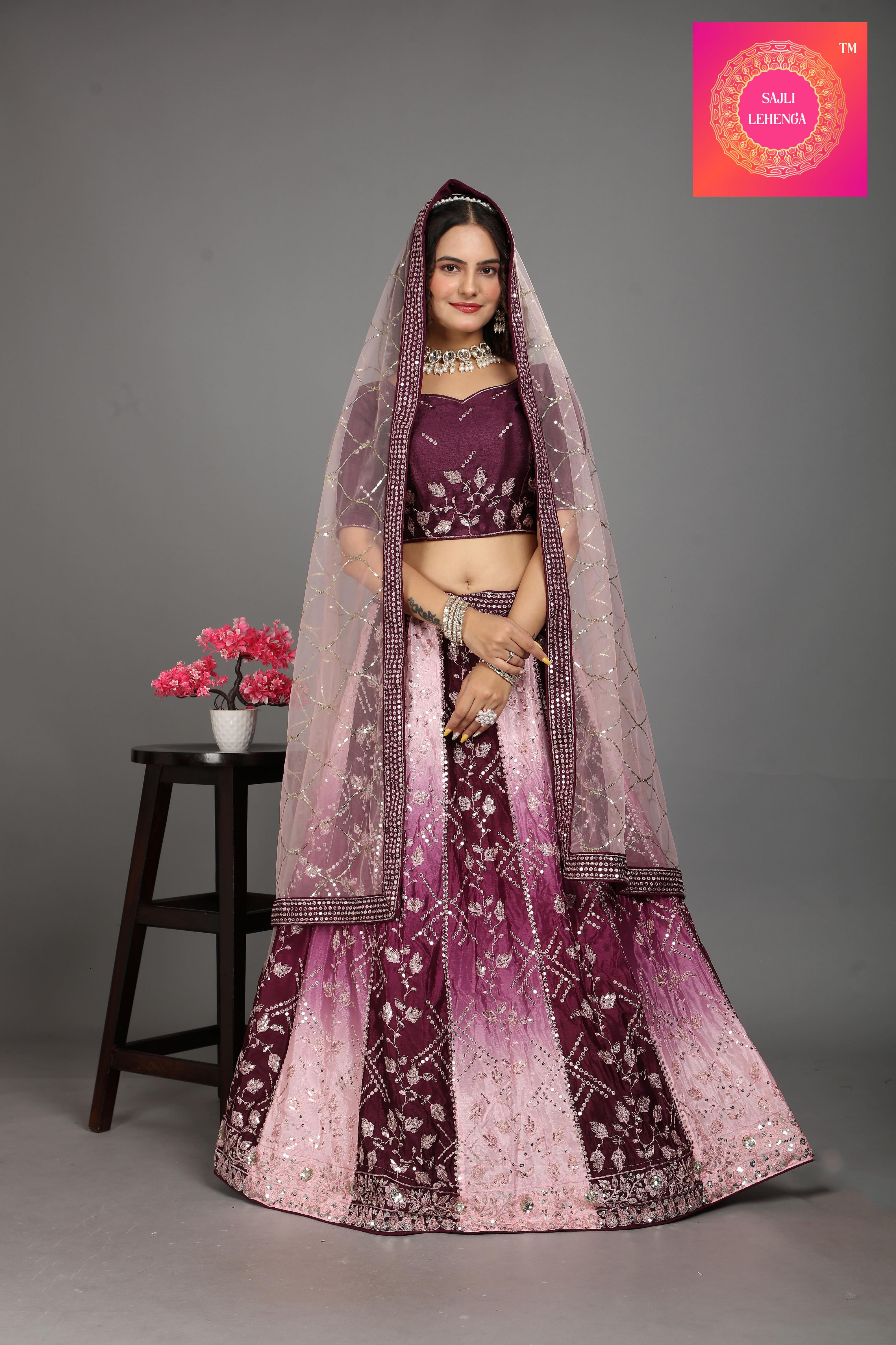 Sajli Chinon Wine Padding lehenga with net dupatta S8