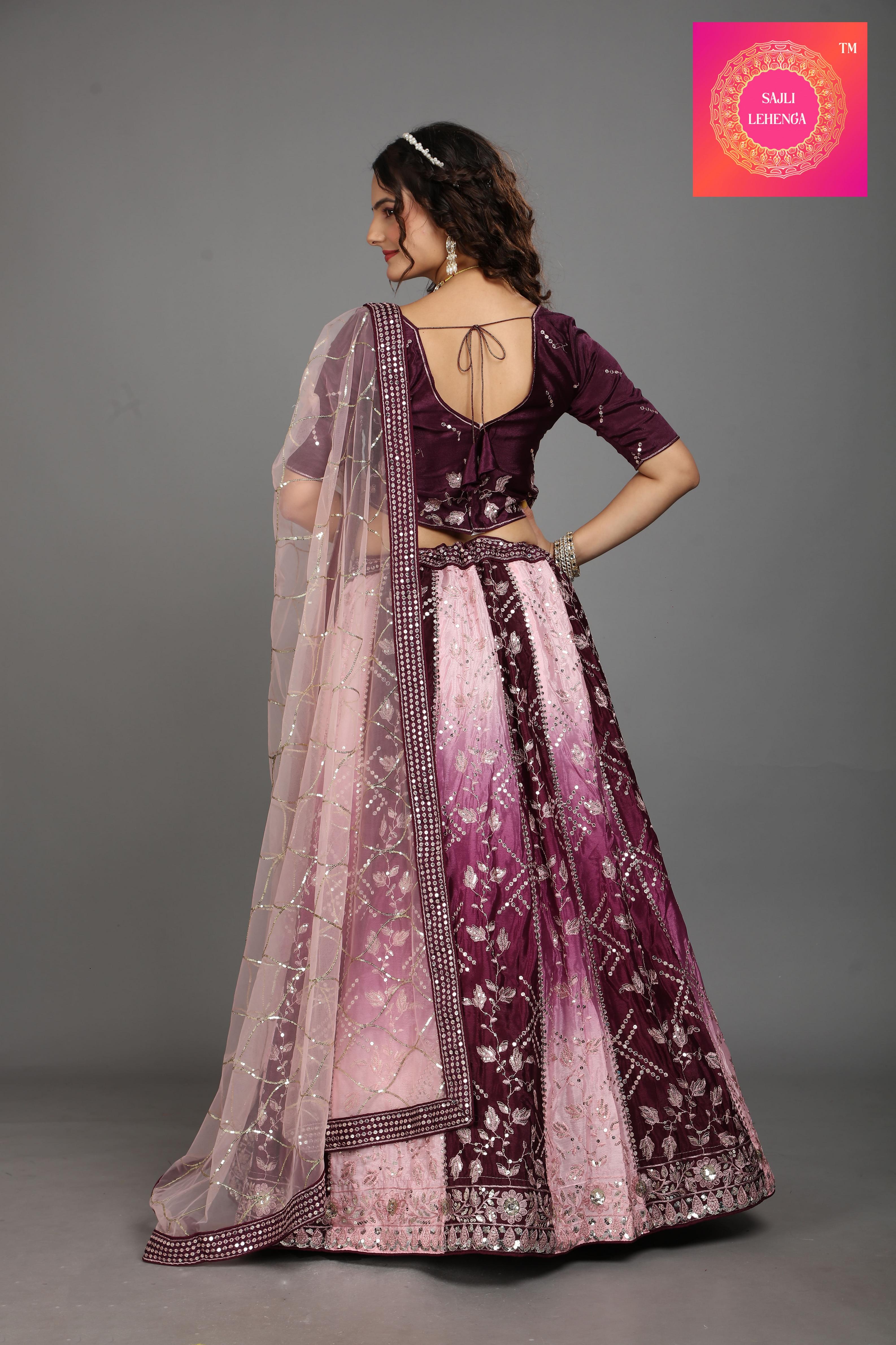 Sajli Chinon Wine Padding lehenga with net dupatta S8