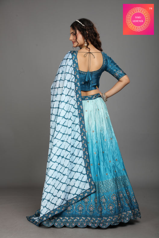 Sajli Blue Chinon Padding Lehenga with Digital Print Dupatta S7