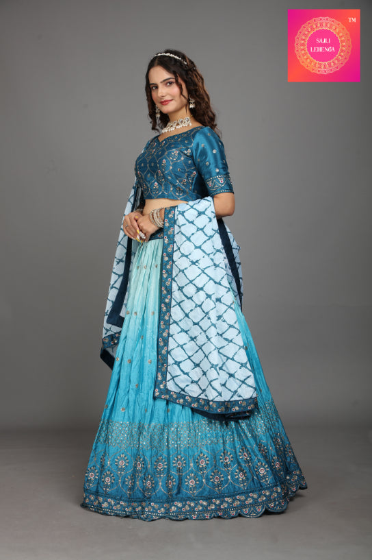 Sajli Blue Chinon Padding Lehenga with Digital Print Dupatta S7