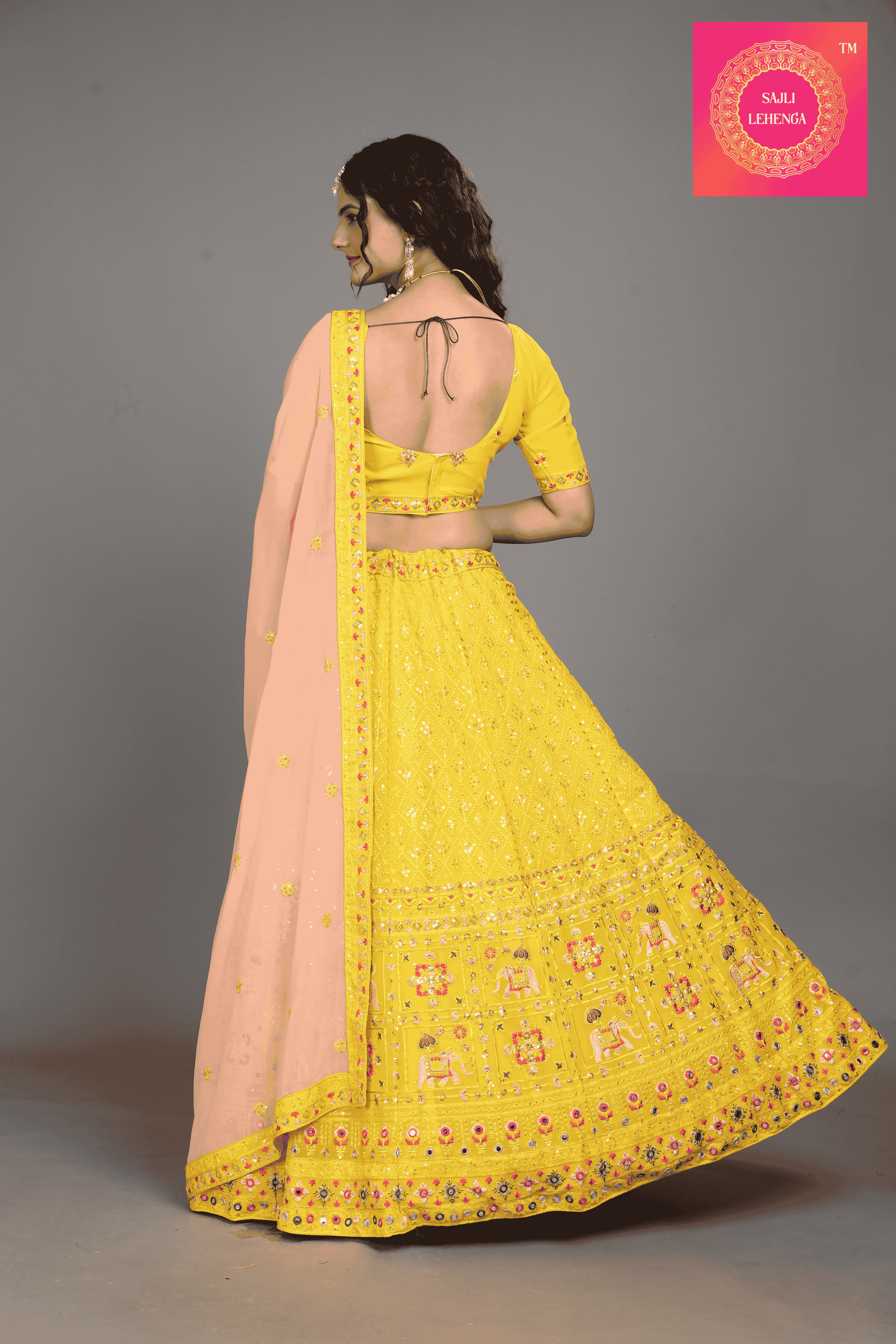 Sajli Yellow Georgette Lehenga With Pink Georgette Dupatta S13