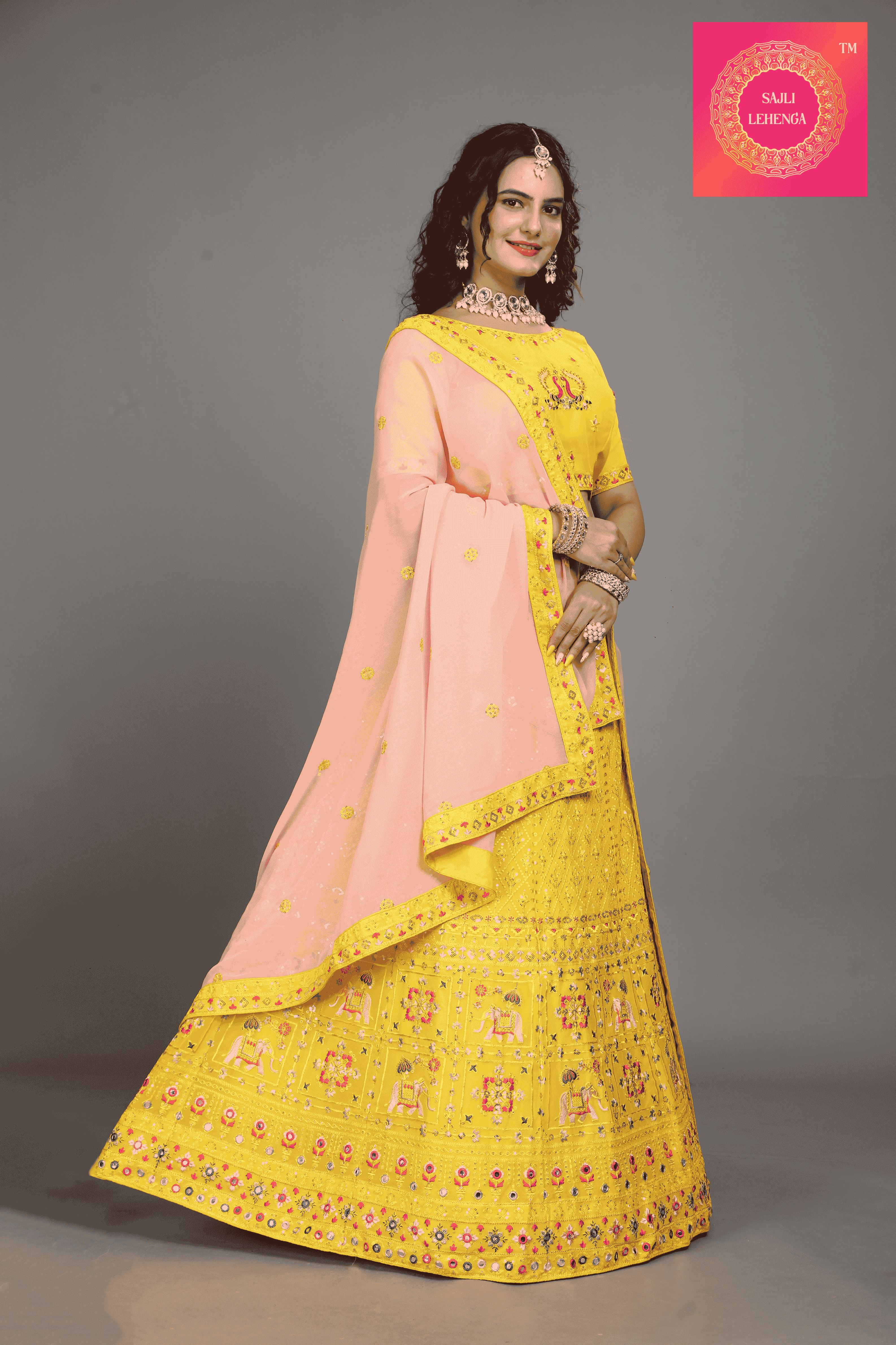 Sajli Yellow Georgette Lehenga With Pink Georgette Dupatta S13