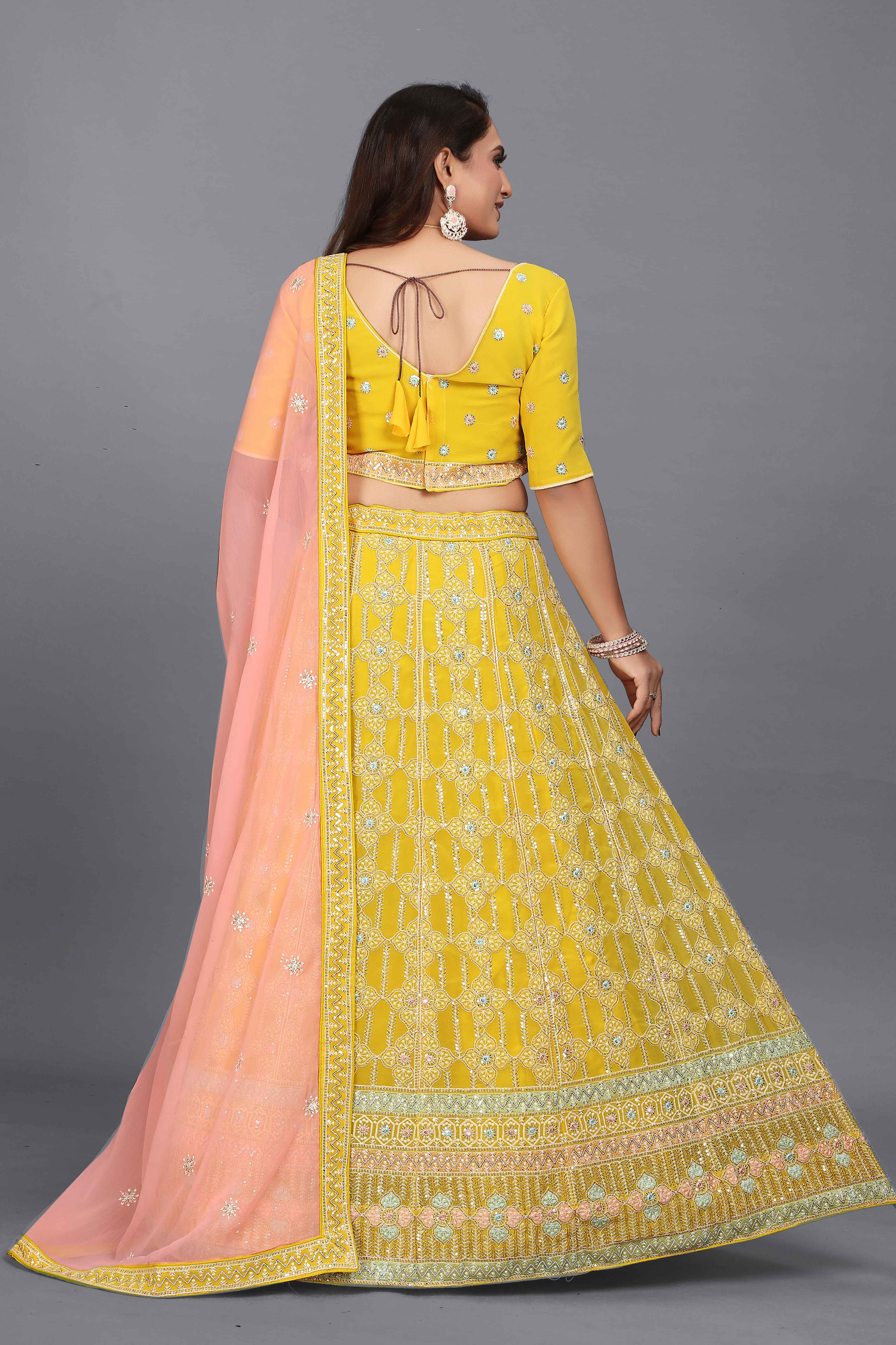 Sajli Yellow Georgette Lehenga With Pink Georgette Dupatta S16