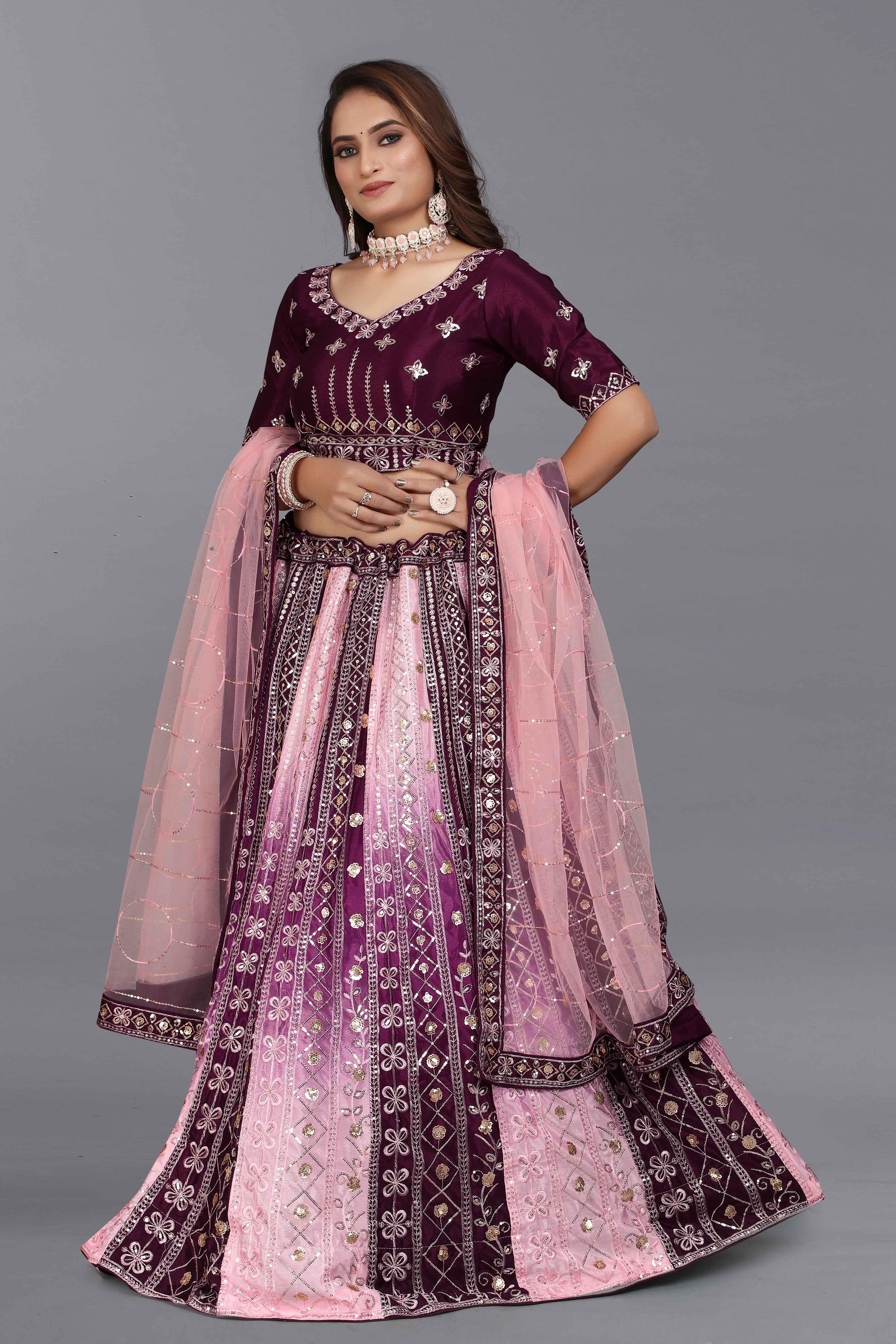 Sajli Wine Chinon Padding Lehenga with Net Dupatta S18