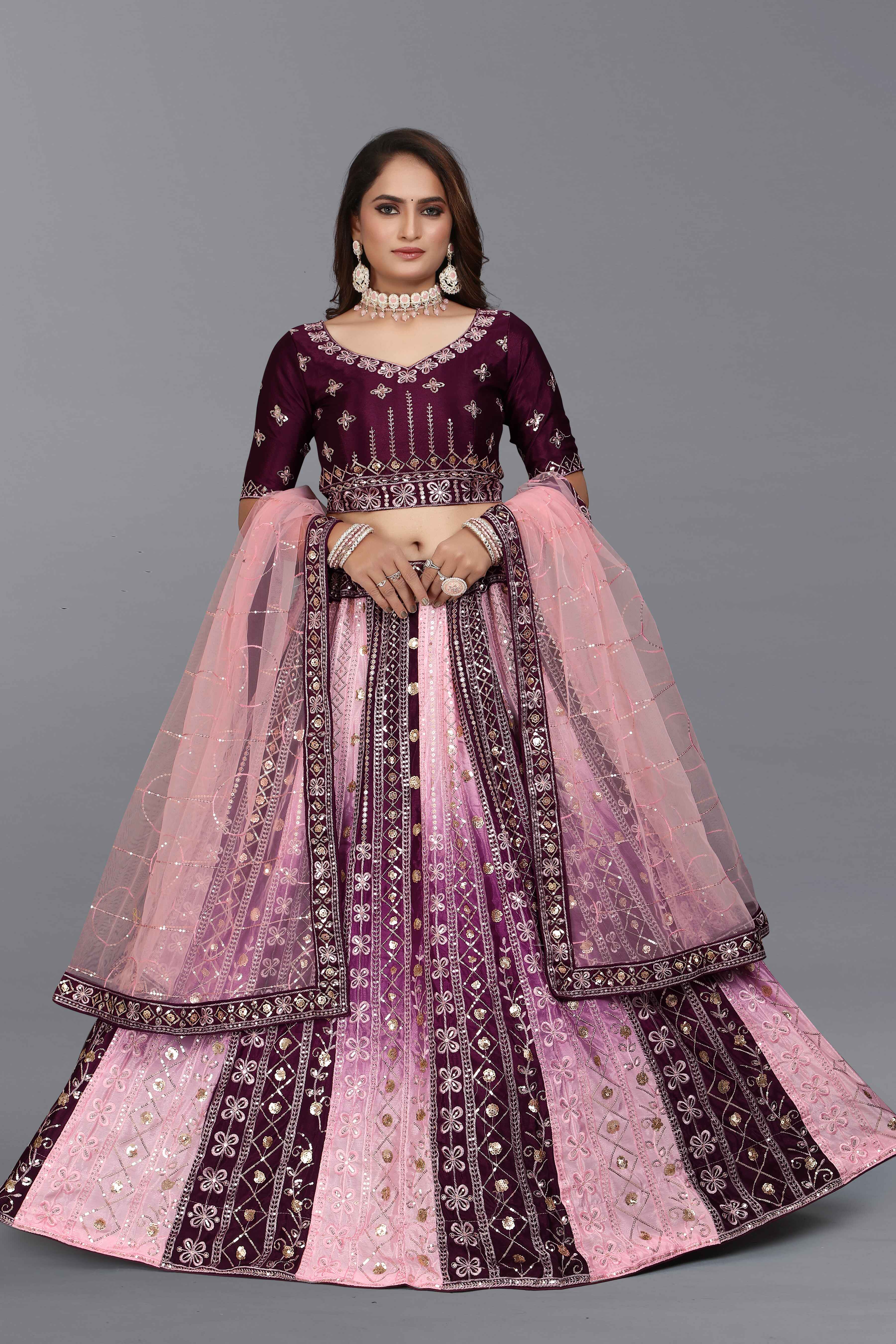 Sajli Wine Chinon Padding Lehenga with Net Dupatta S18