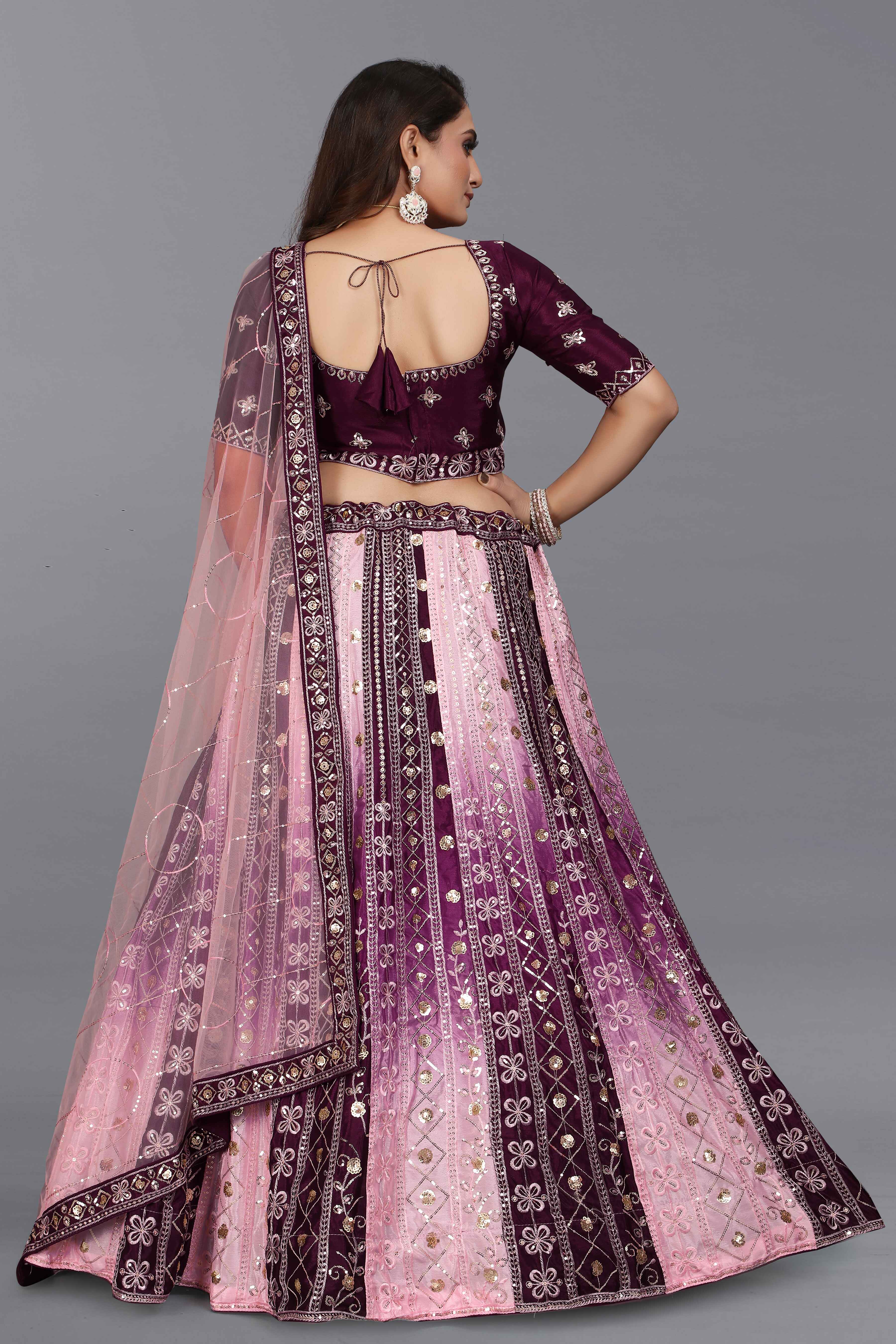 Sajli Wine Chinon Padding Lehenga with Net Dupatta S18