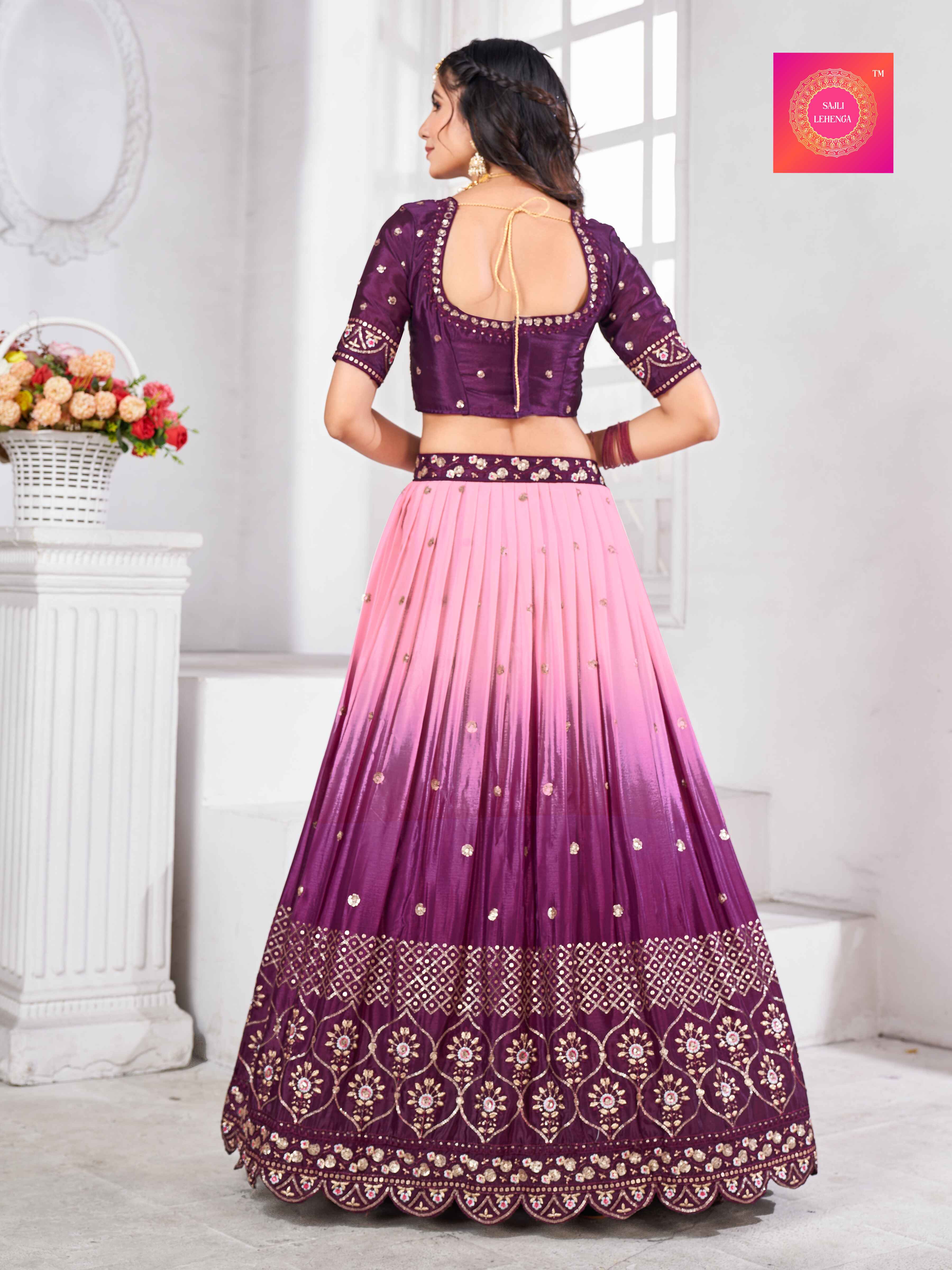 Sajli Wine Chinon Padding Lehenga With Chinon Digital Print Dupatta S19