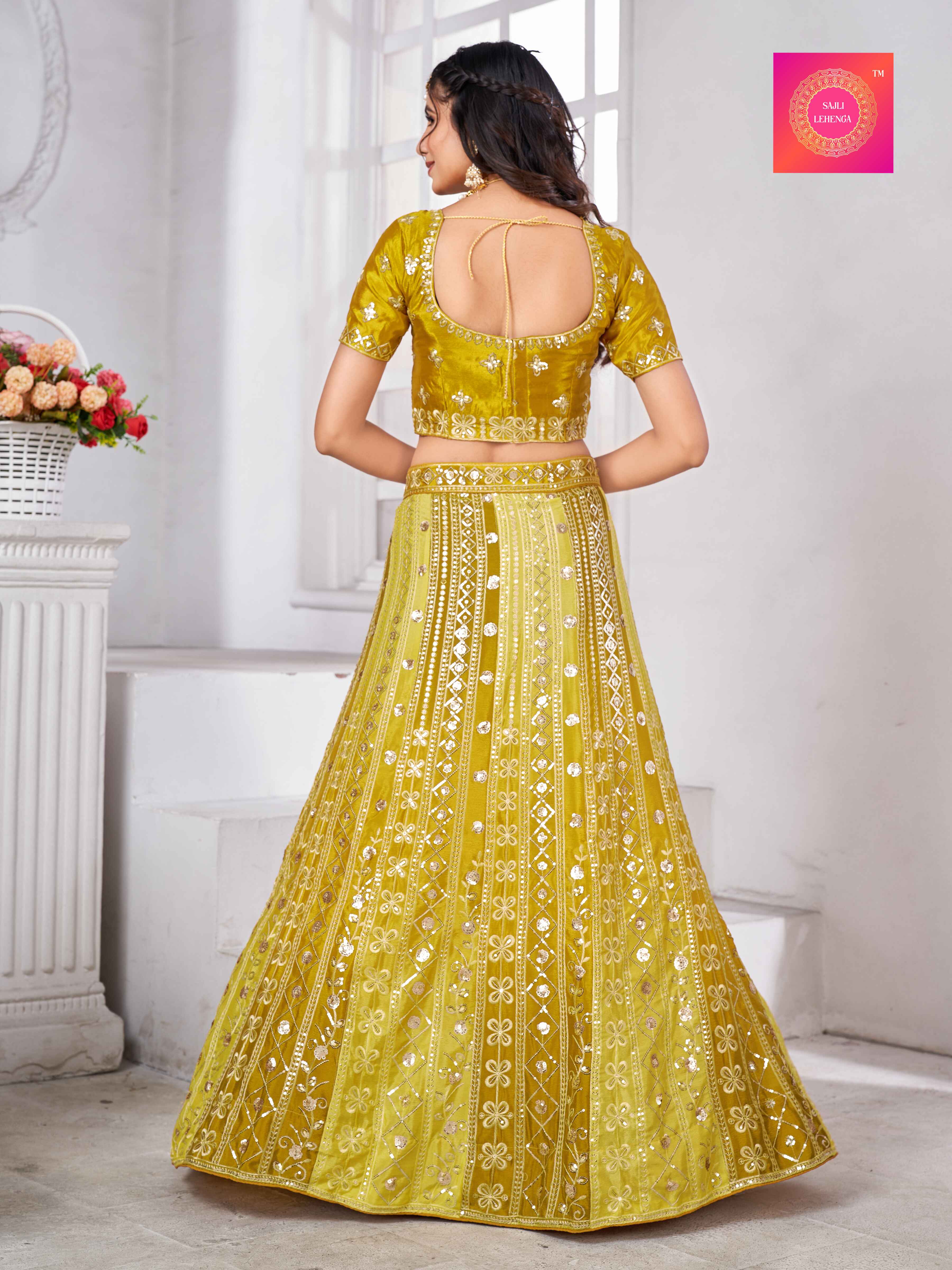 Sajli Yellow Padding Sequence work  Chinon Lehenga choli With net dupatta S21