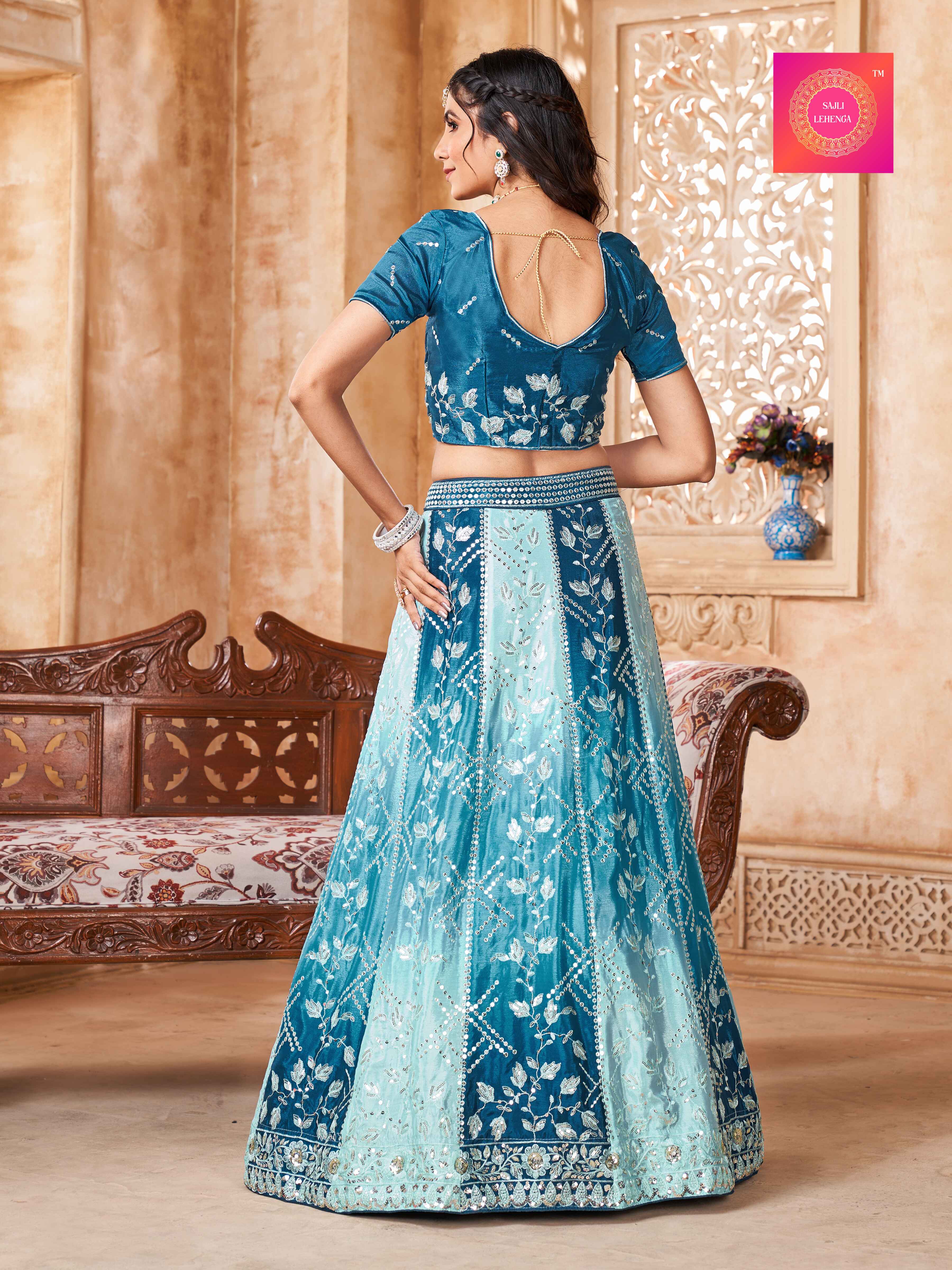 Sajli Chinon Blue Padding Lehenga Choli with Net Embroidery Dupatta set S23