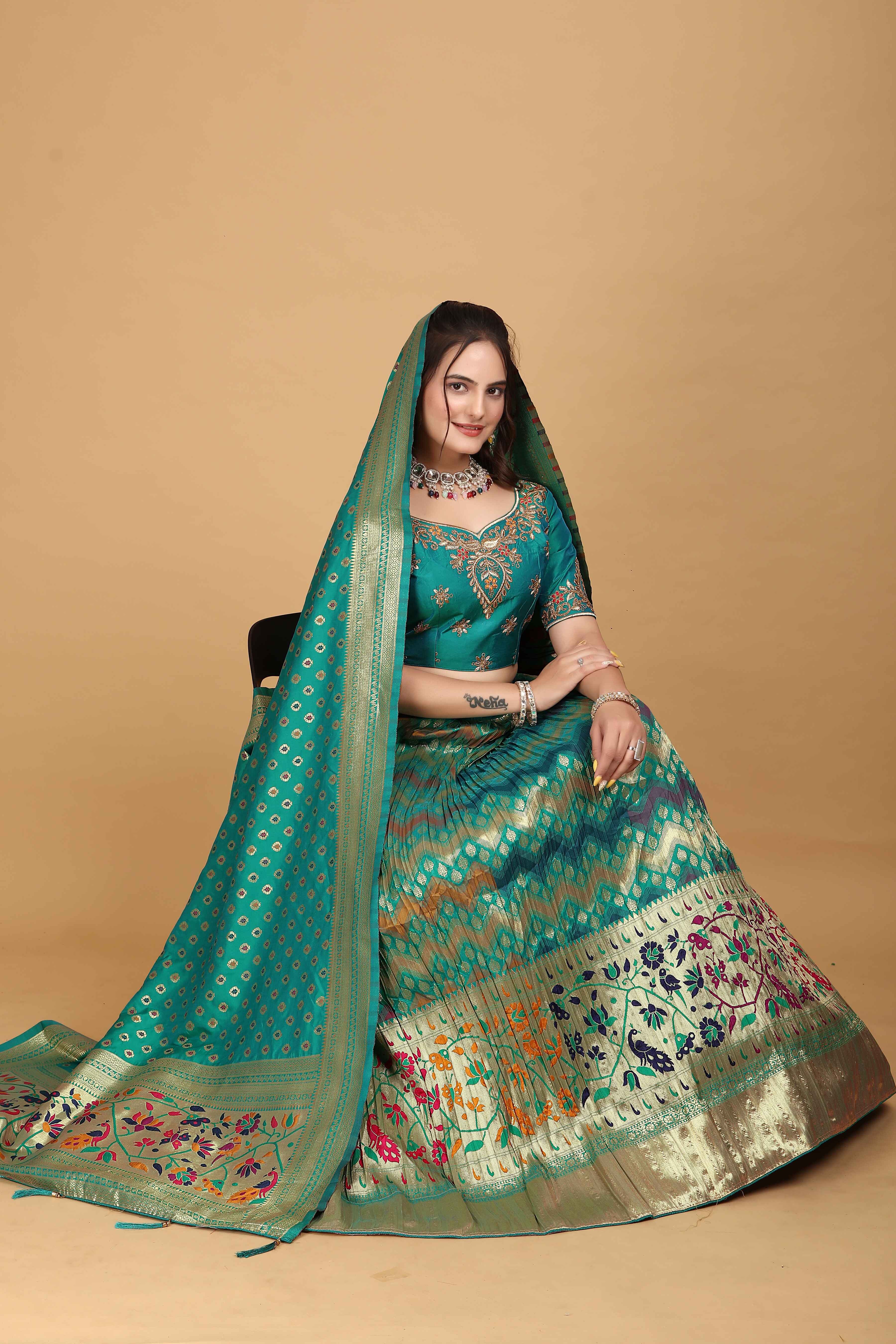 Sajli Rama Banarasi Peacock Design Lehenga Choli S25