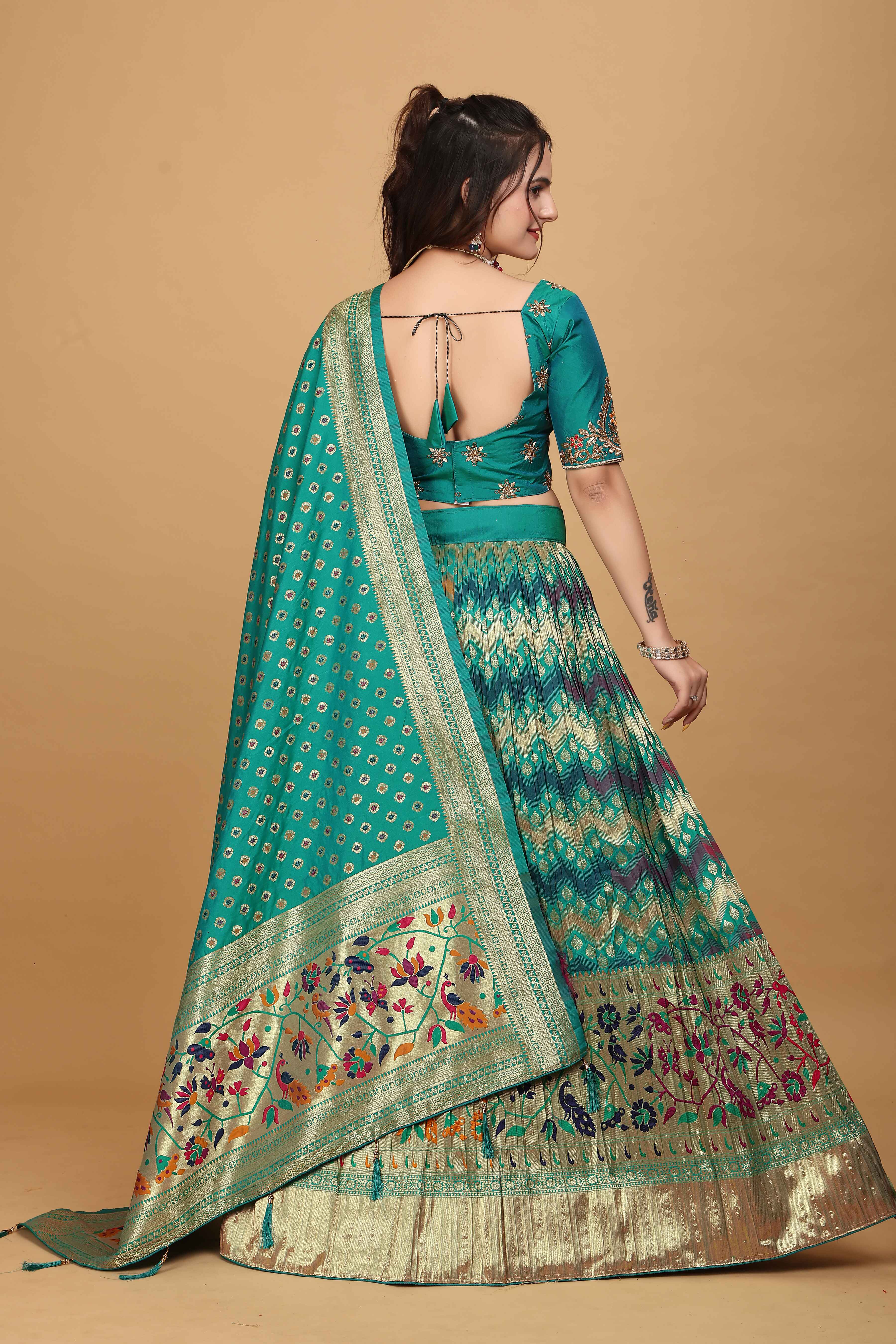Sajli Rama Banarasi Peacock Design Lehenga Choli S25