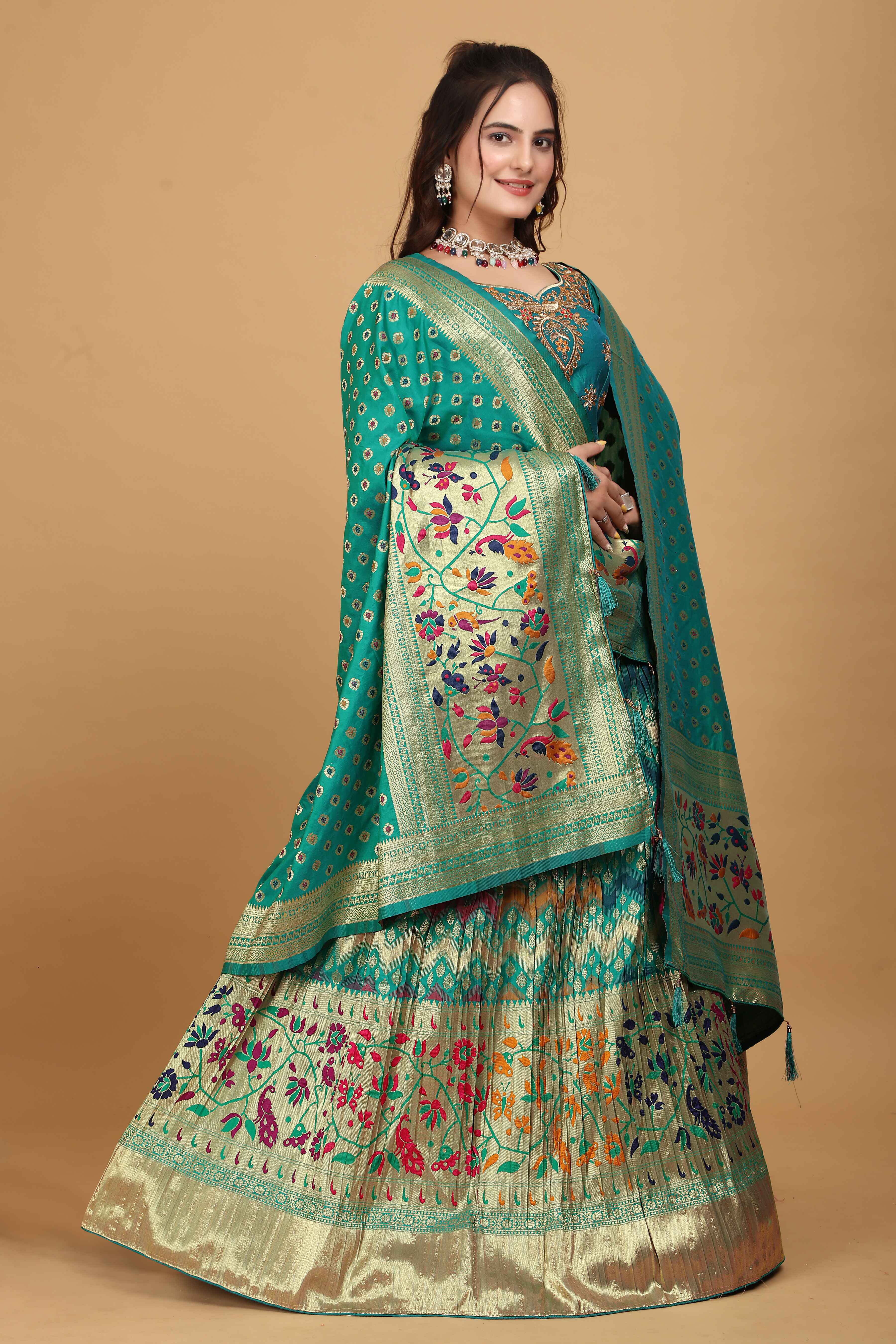 Sajli Rama Banarasi Peacock Design Lehenga Choli S25