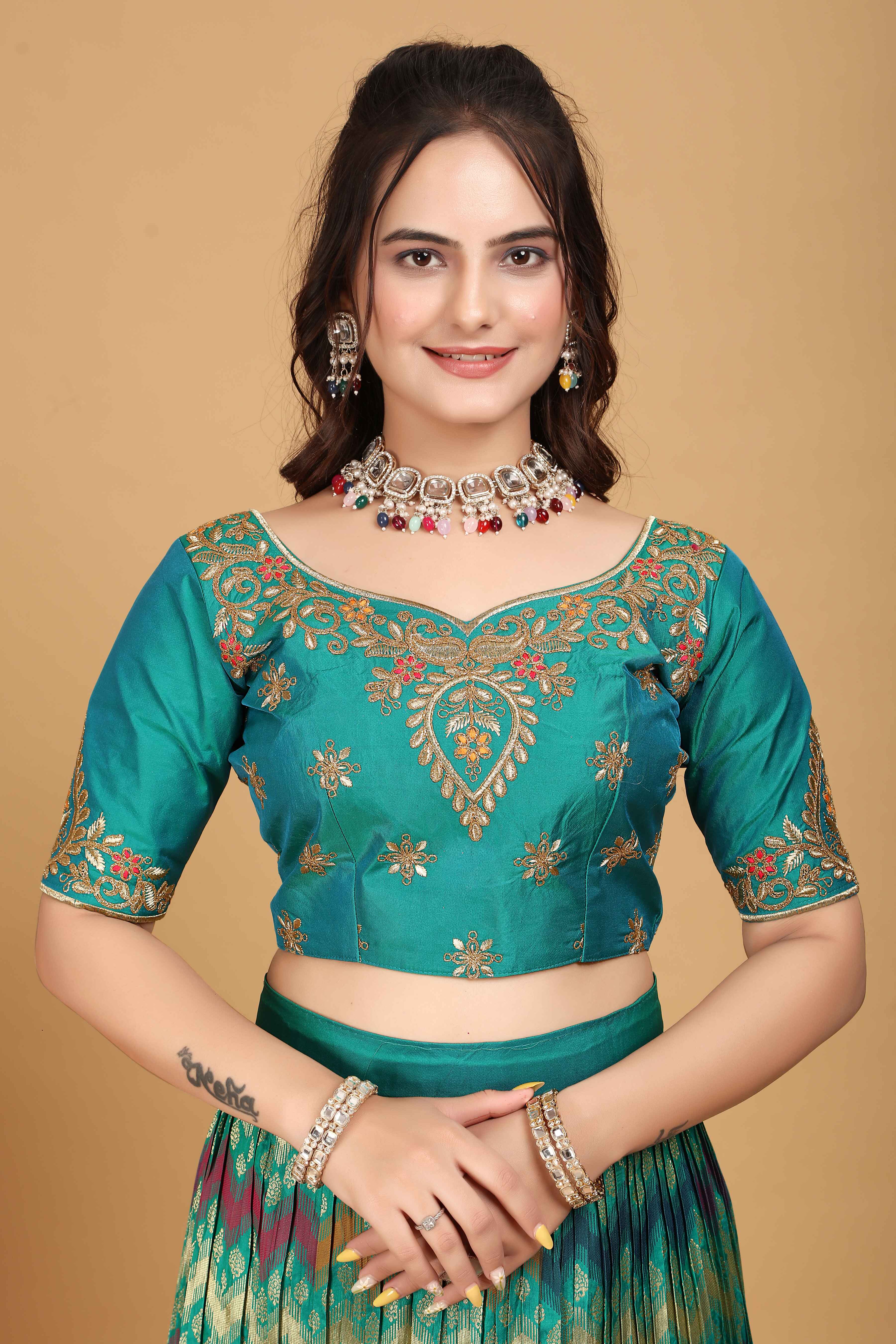 Sajli Rama Banarasi Peacock Design Lehenga Choli S25