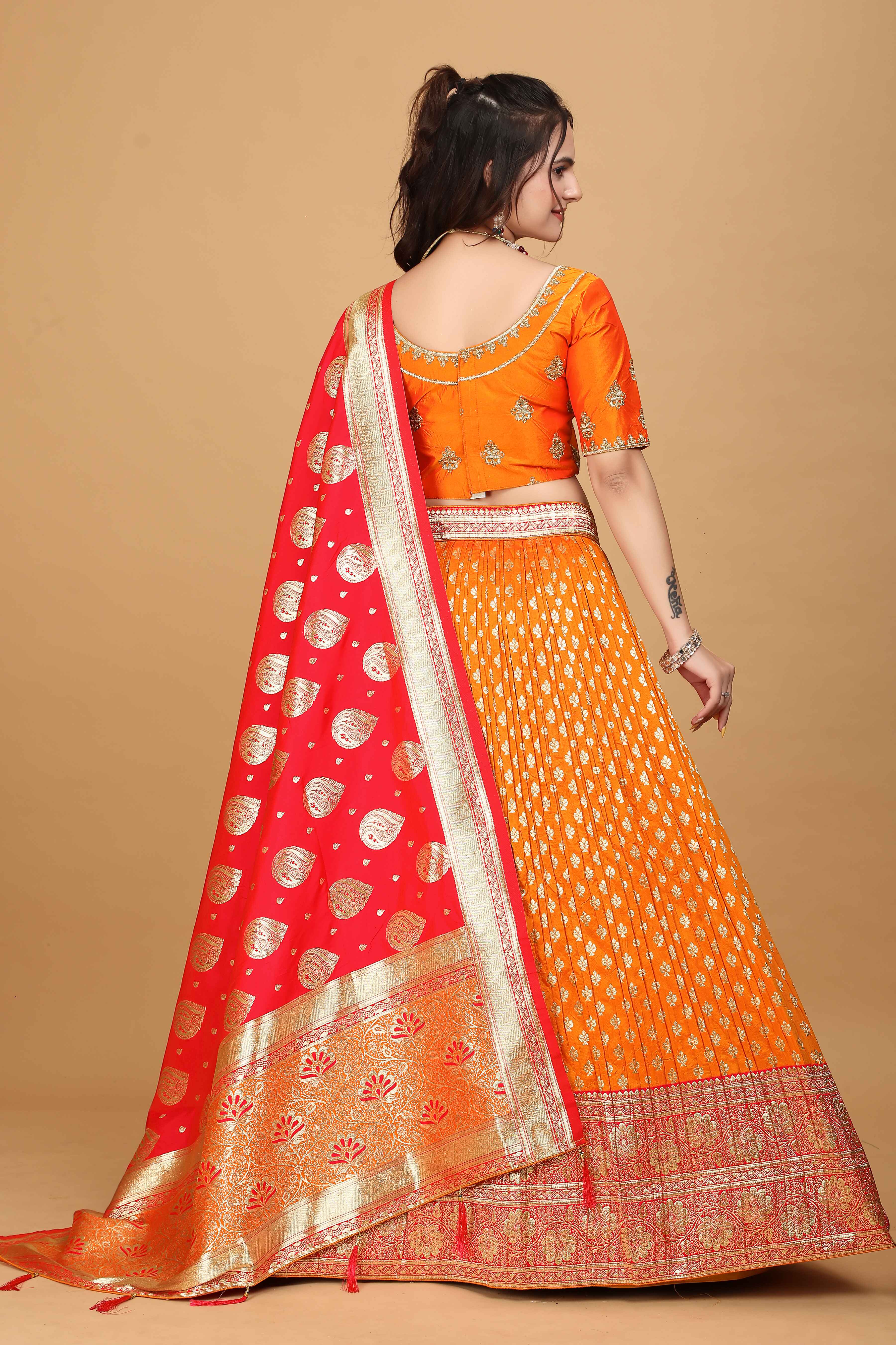 Sajli Orange Banarasi Lehenga Choli S26