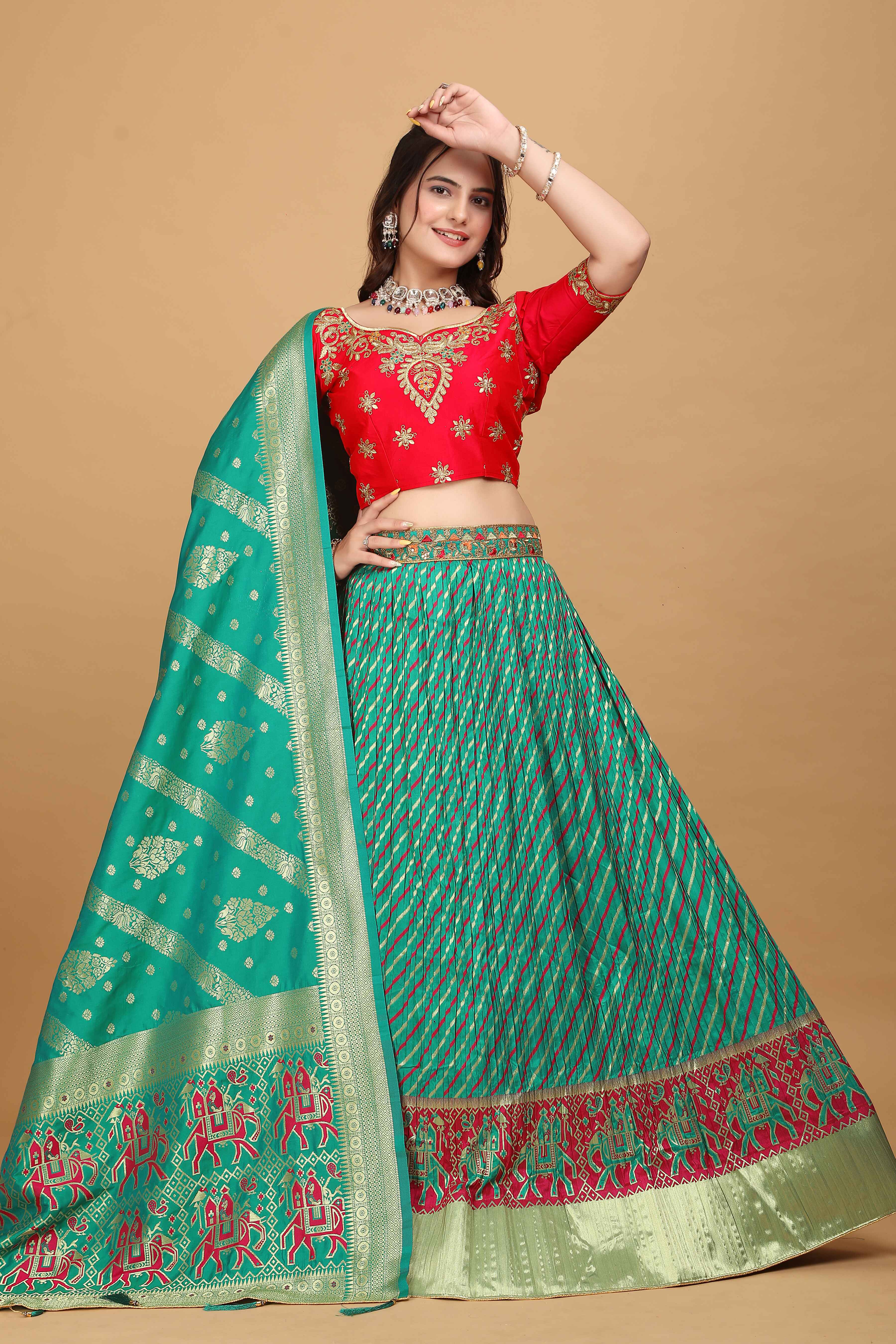 Sajli Rama Banarasi Elephant Design Lehenga Choli S29