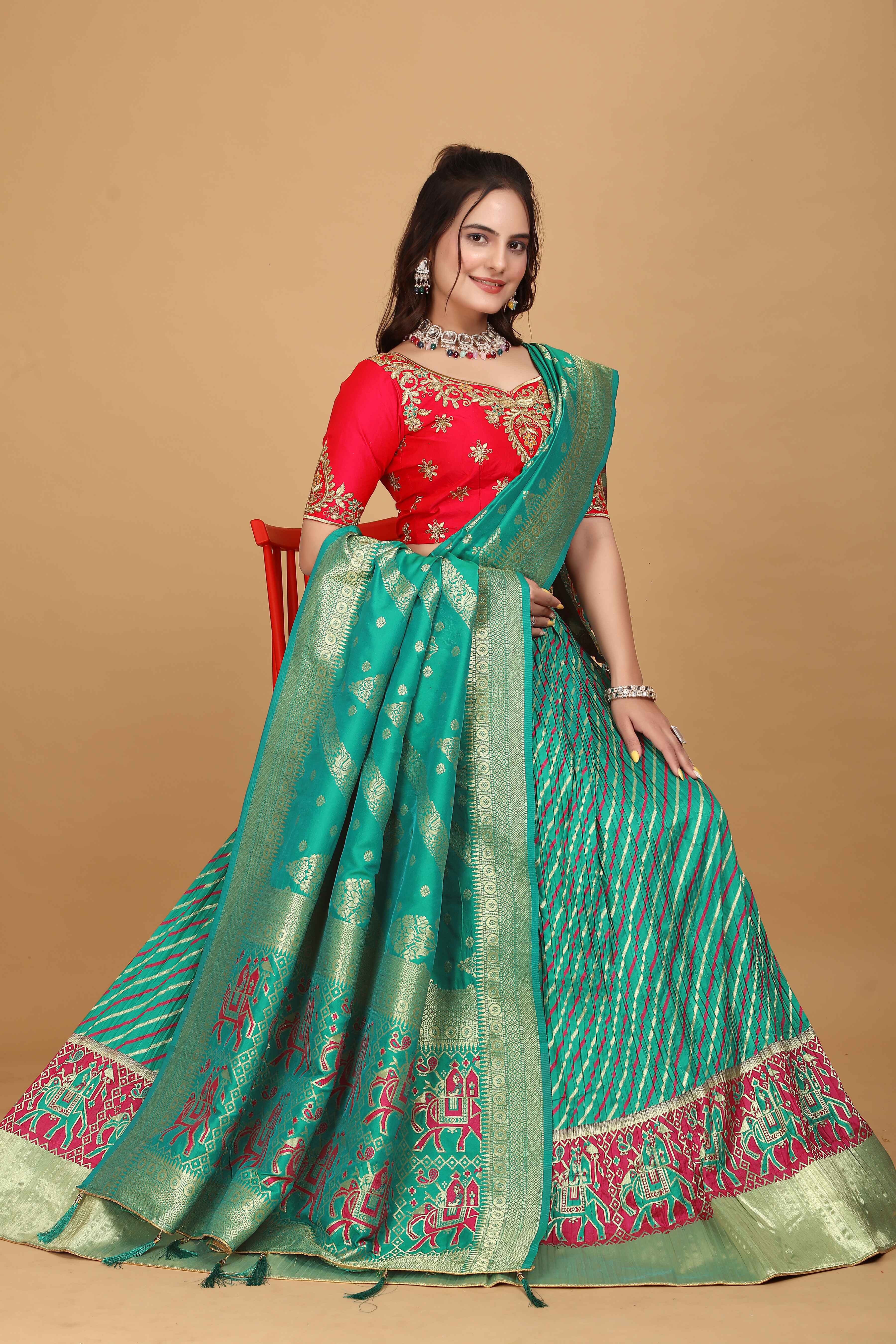 Sajli Rama Banarasi Elephant Design Lehenga Choli S29