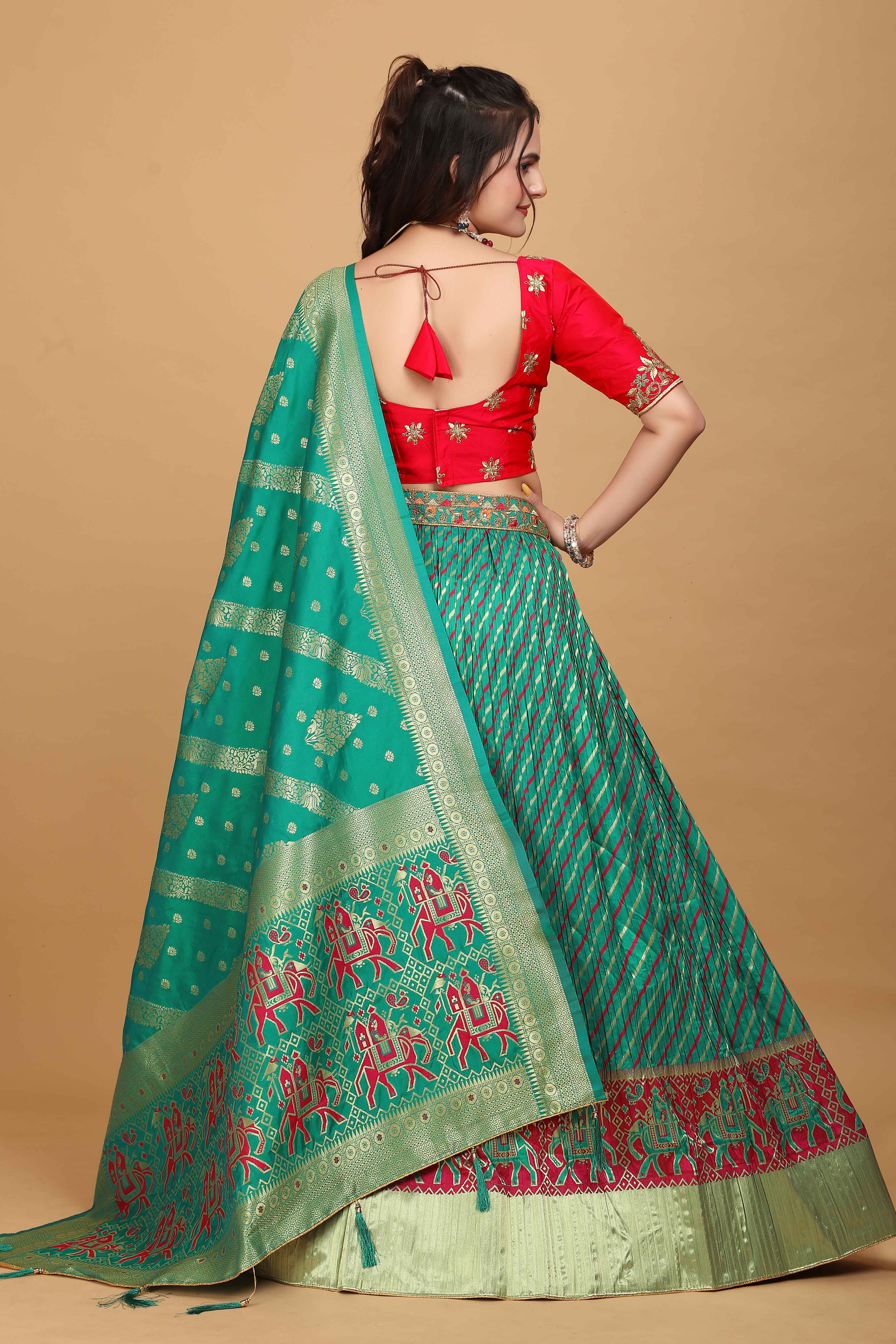 Sajli Rama Banarasi Elephant Design Lehenga Choli S29