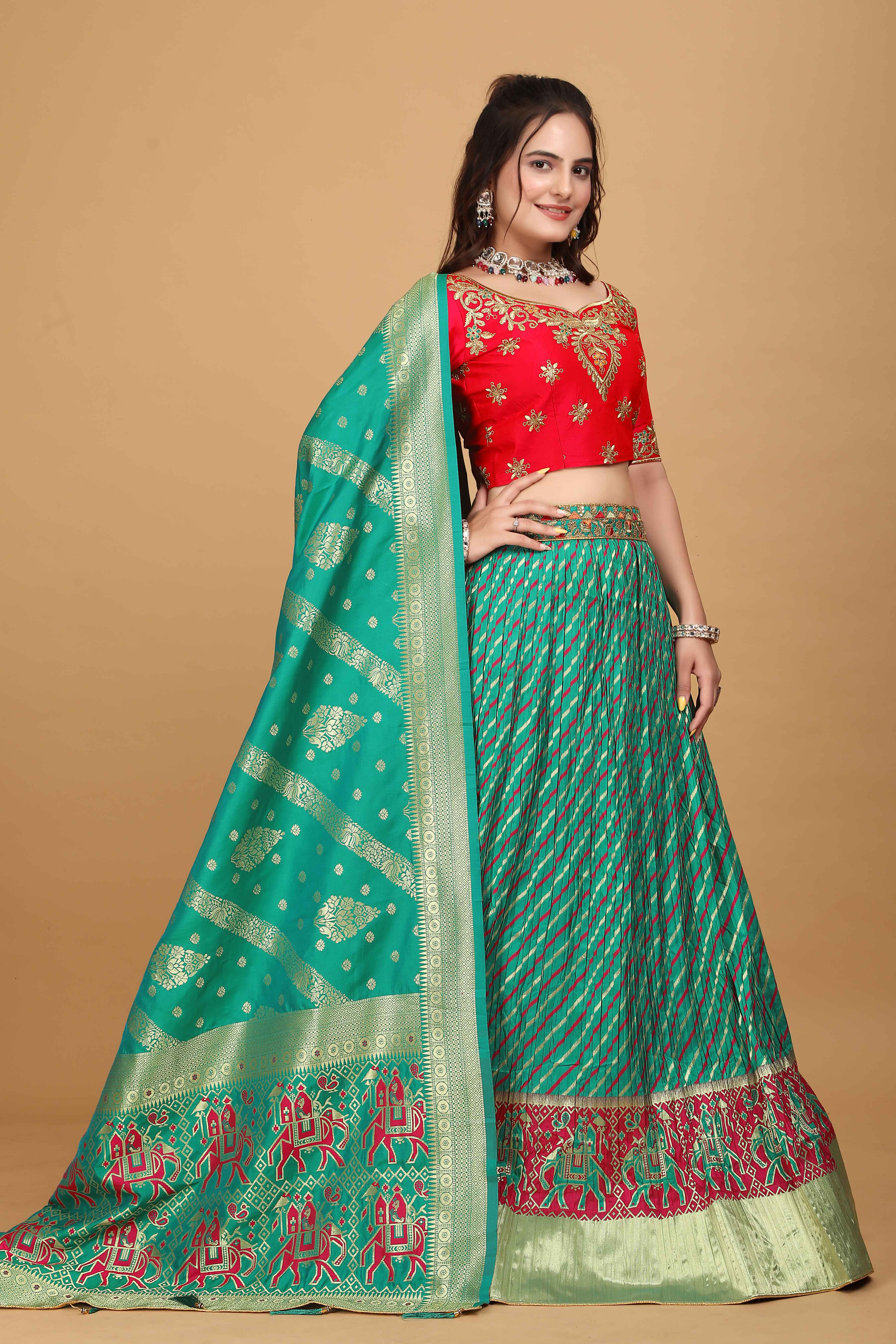 Sajli Rama Banarasi Elephant Design Lehenga Choli S29