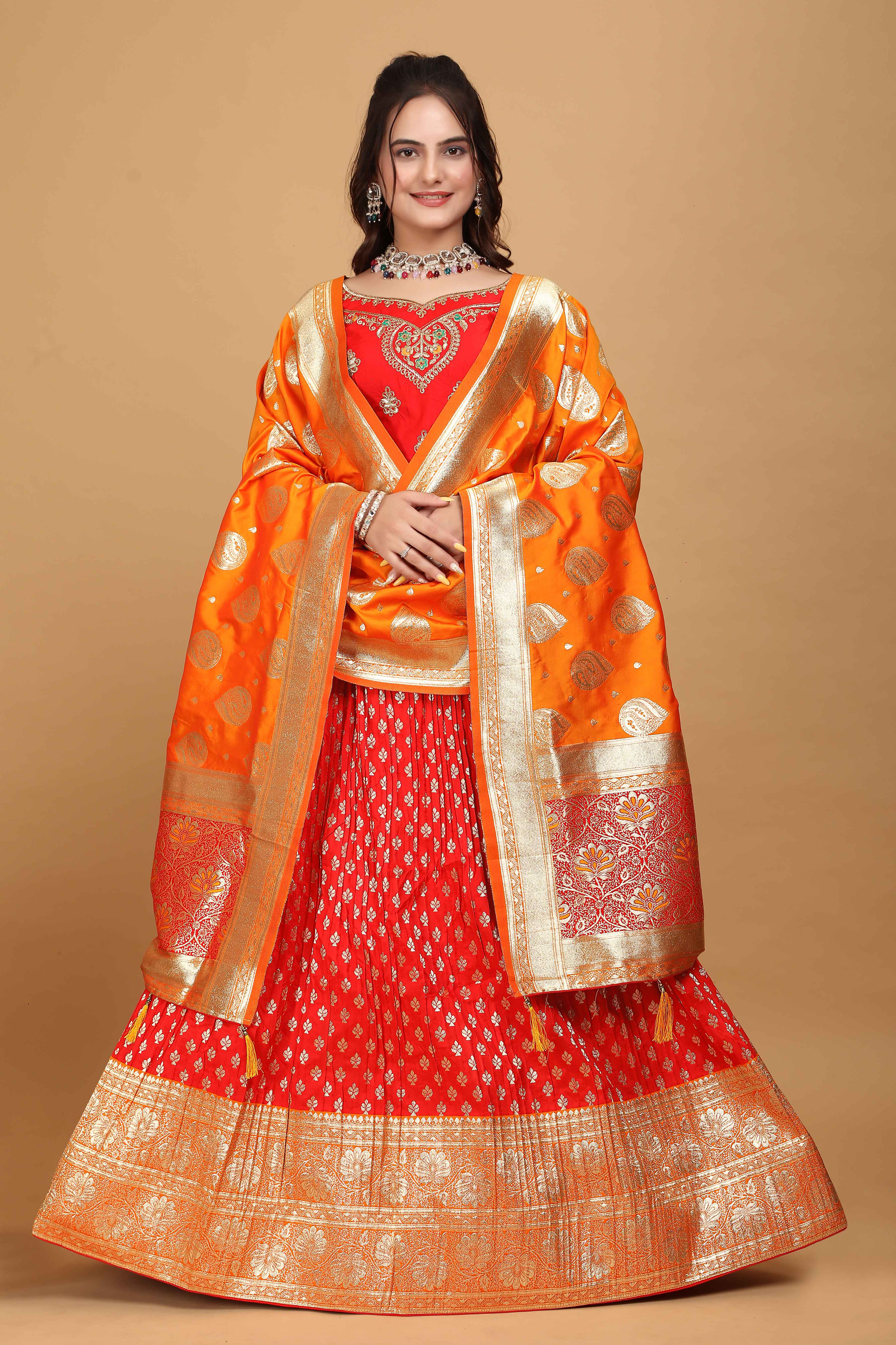 Sajli Red Banarasi Jecquard Lehenga S32