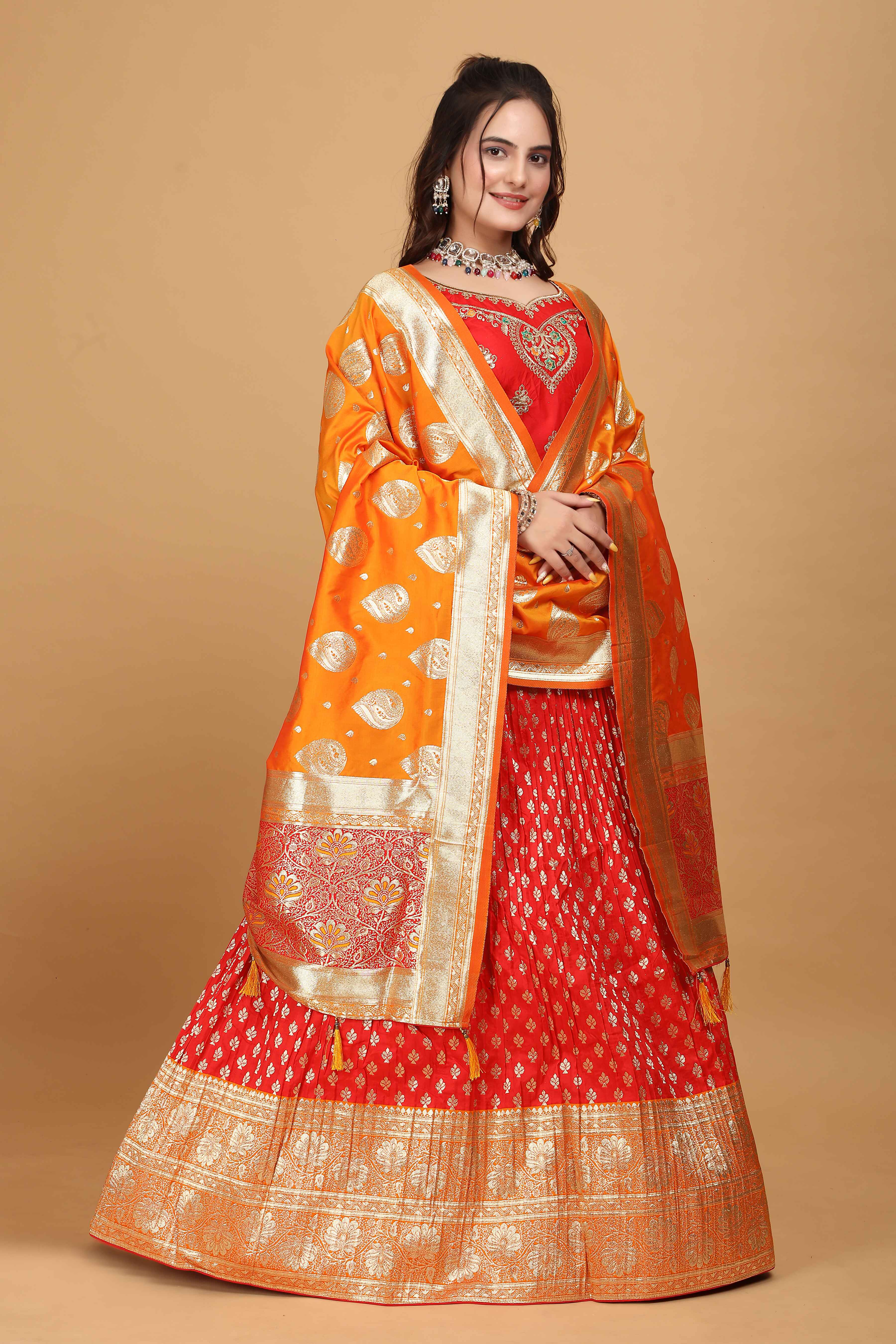 Sajli Red Banarasi Jecquard Lehenga S32