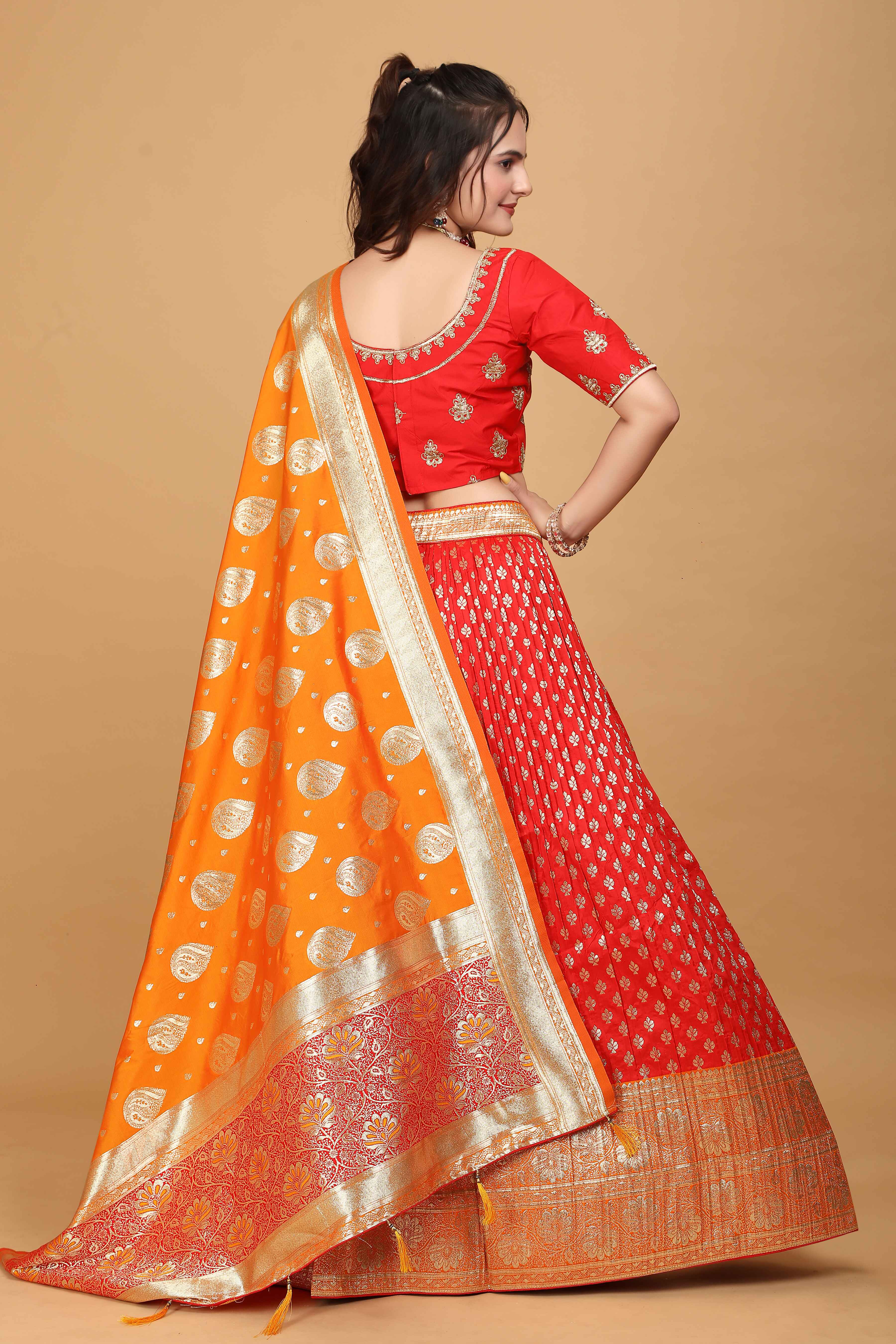 Sajli Red Banarasi Jecquard Lehenga S32