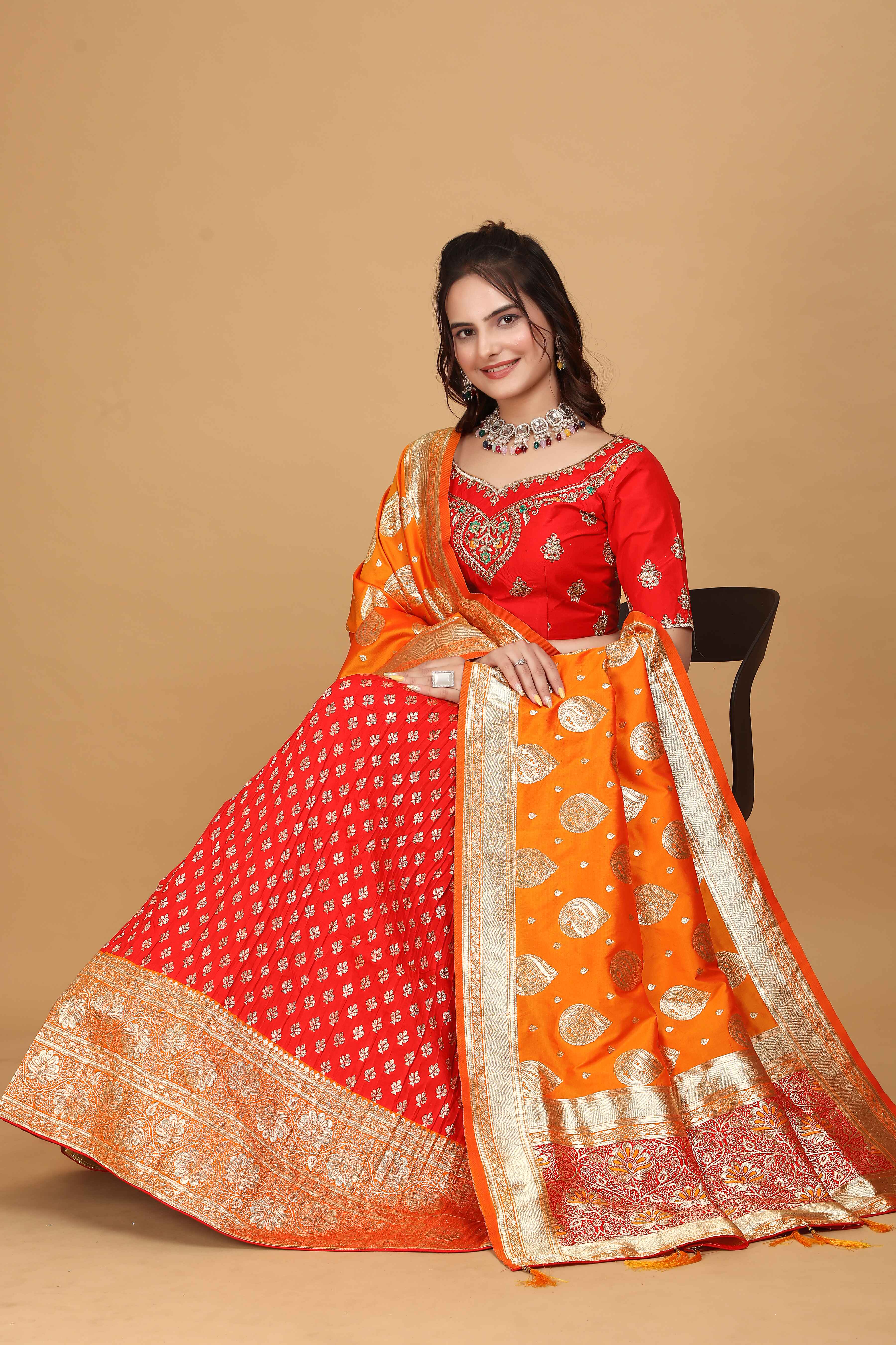 Sajli Red Banarasi Jecquard Lehenga S32