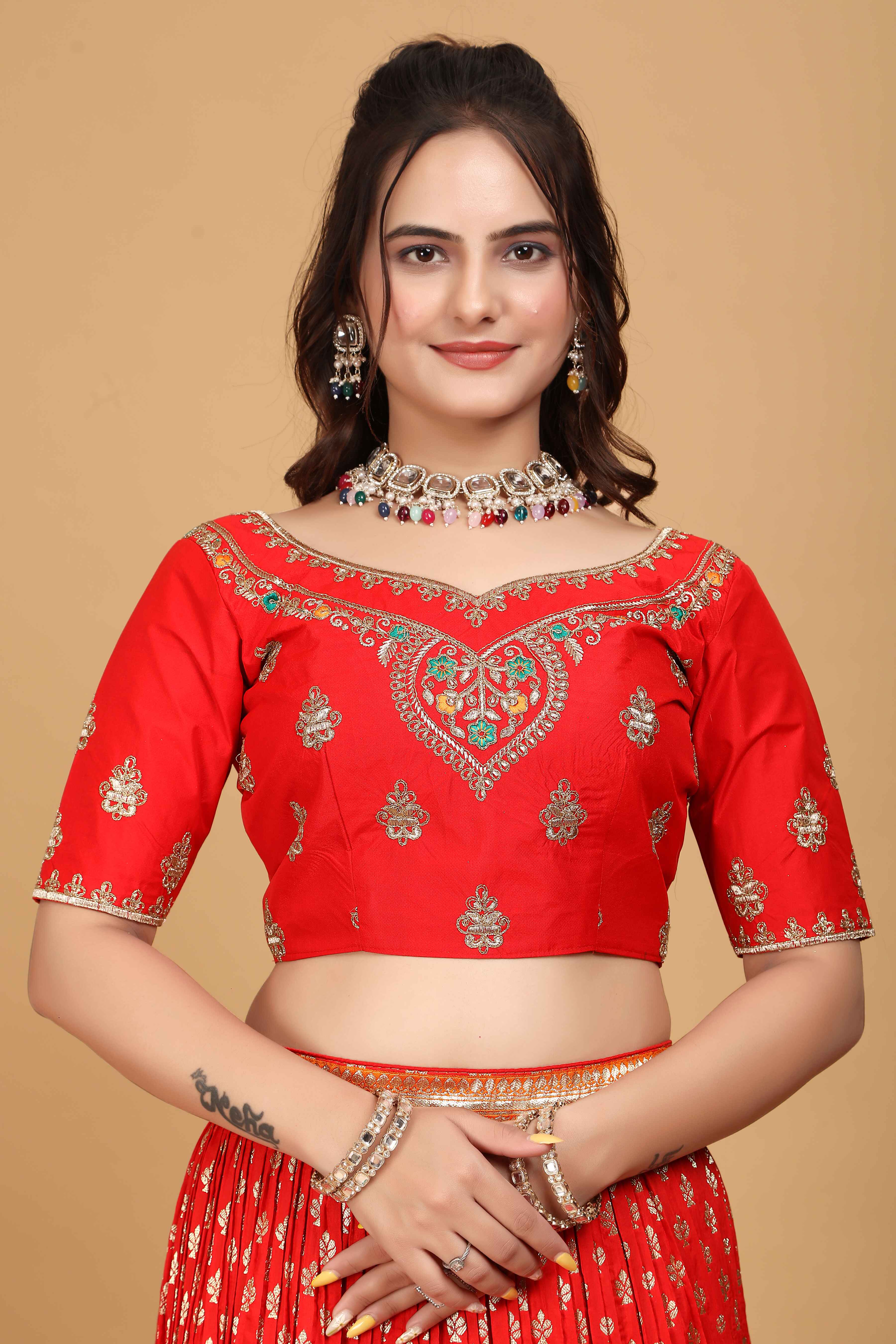 Sajli Red Banarasi Jecquard Lehenga S32