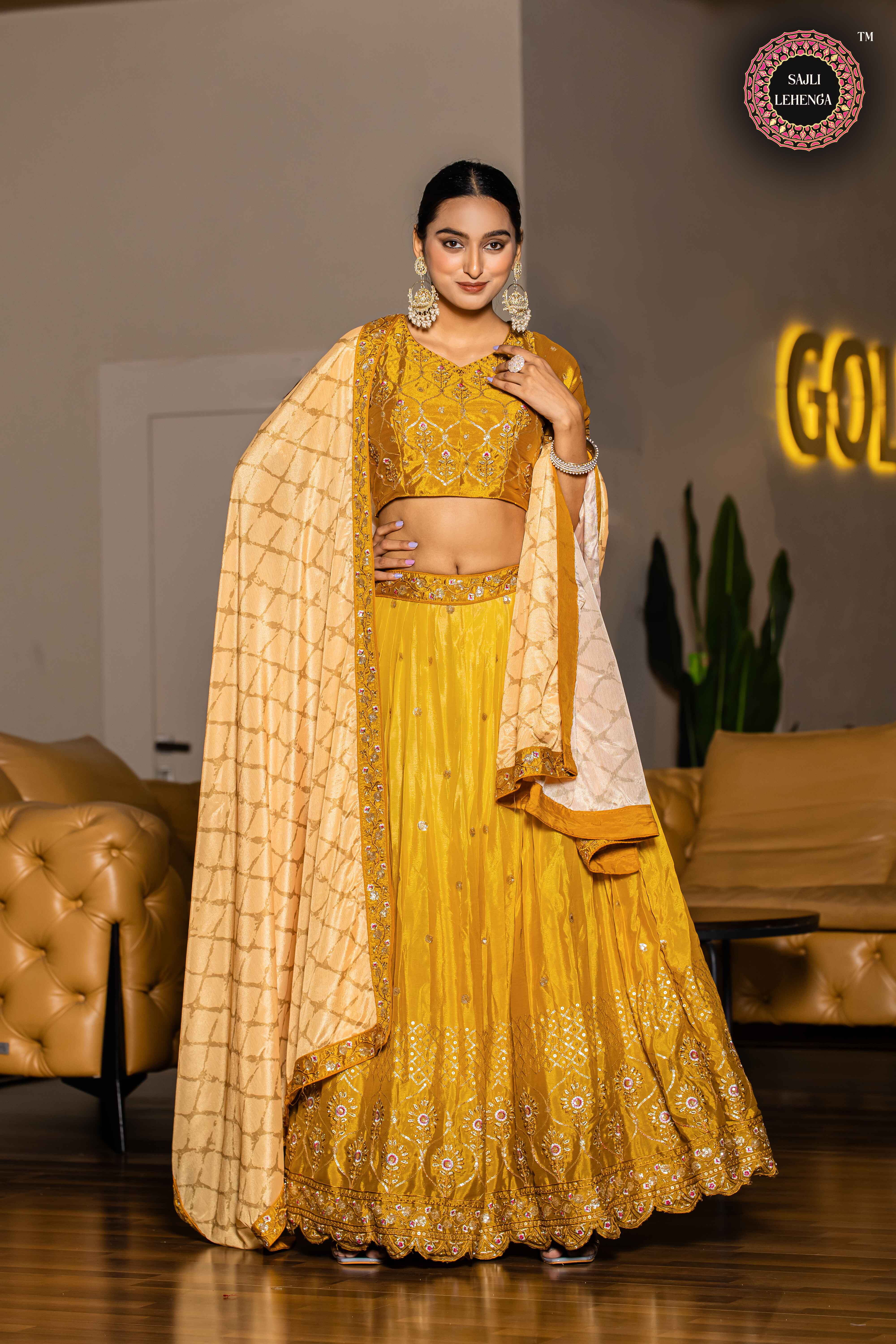 Sajli Yellow Chinon Lehenga Choli With Digital Print Dupatta Set S35