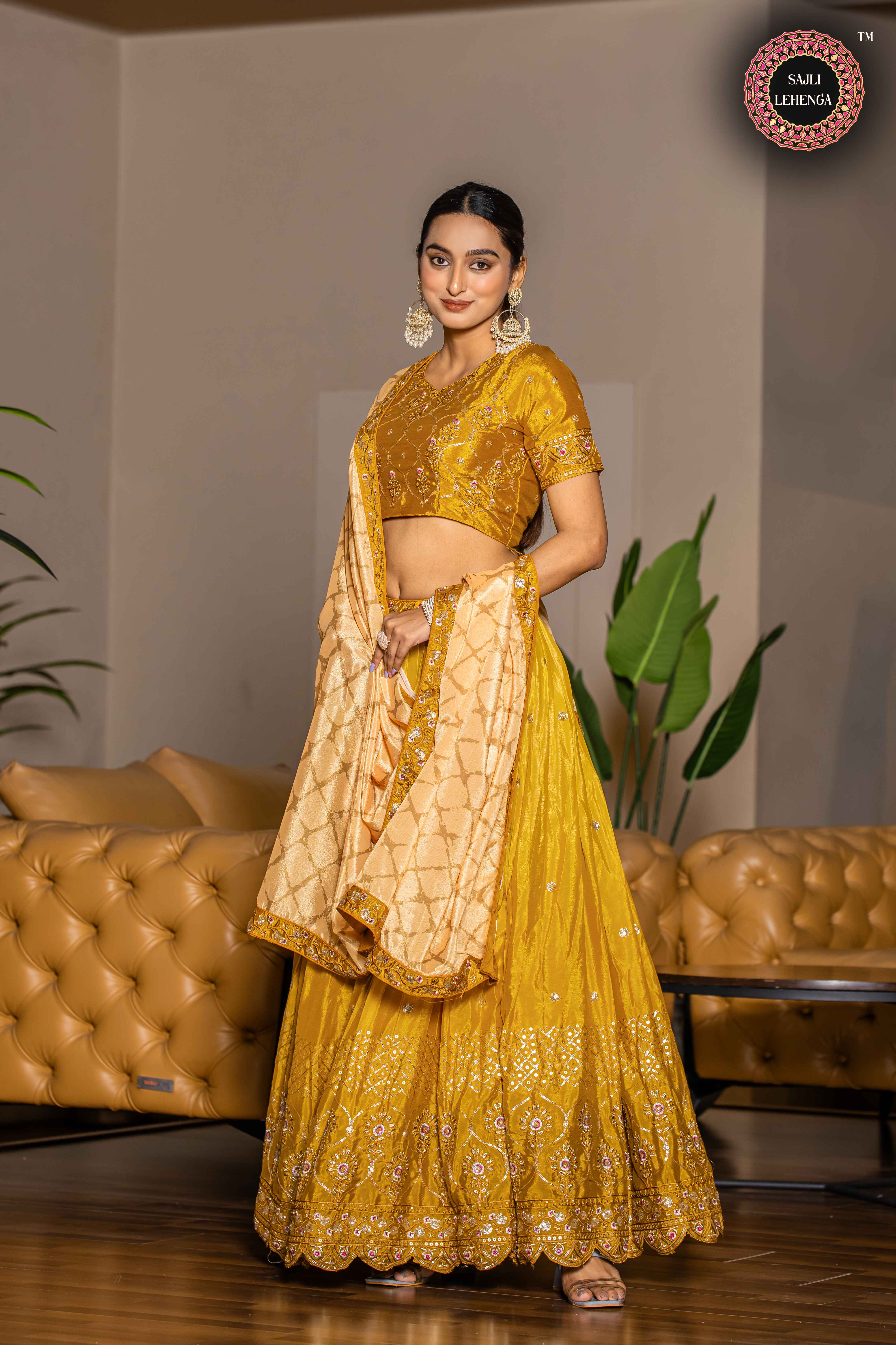 Sajli Yellow Chinon Lehenga Choli With Digital Print Dupatta Set S35