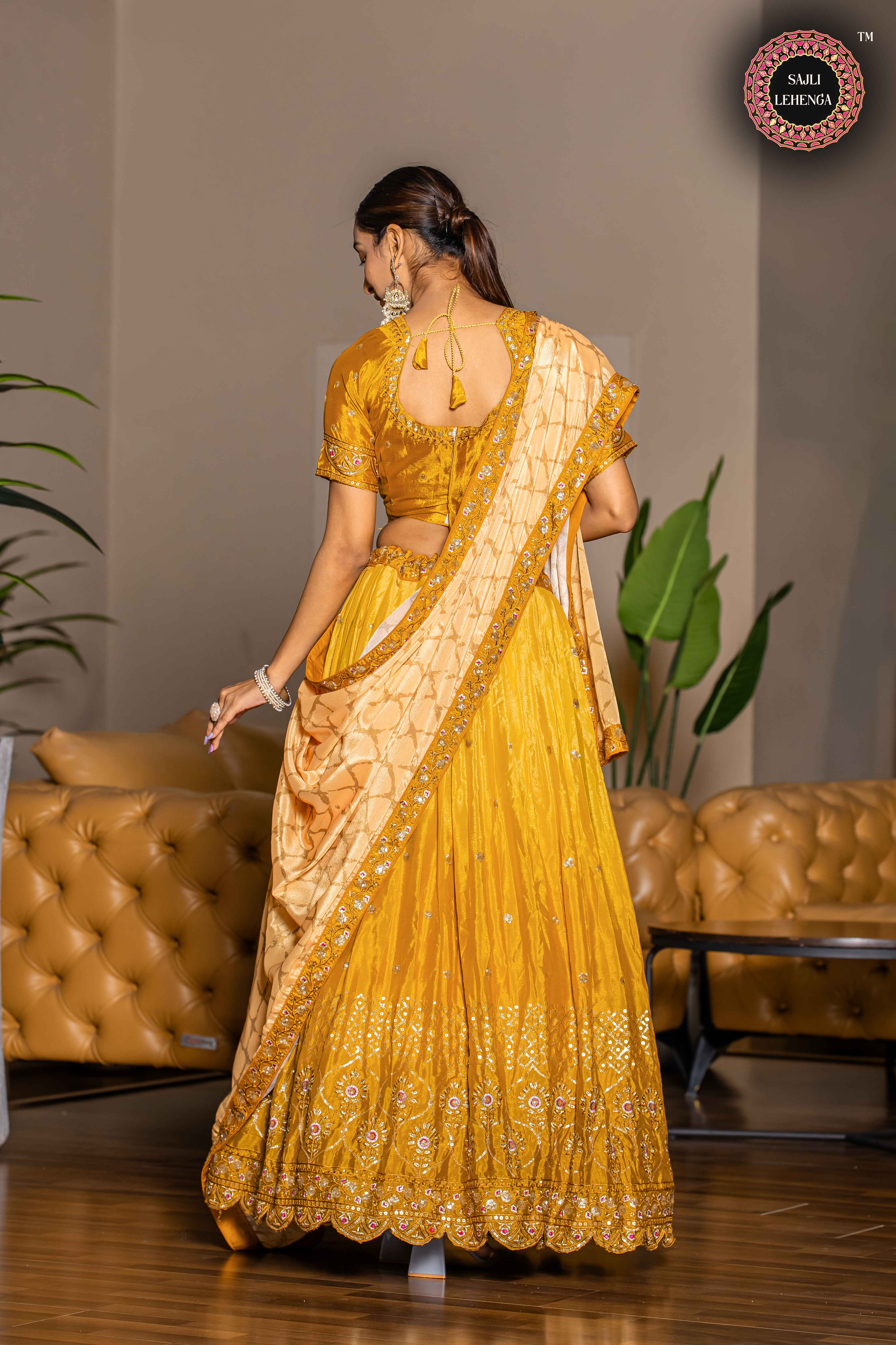 Sajli Yellow Chinon Lehenga Choli With Digital Print Dupatta Set S35