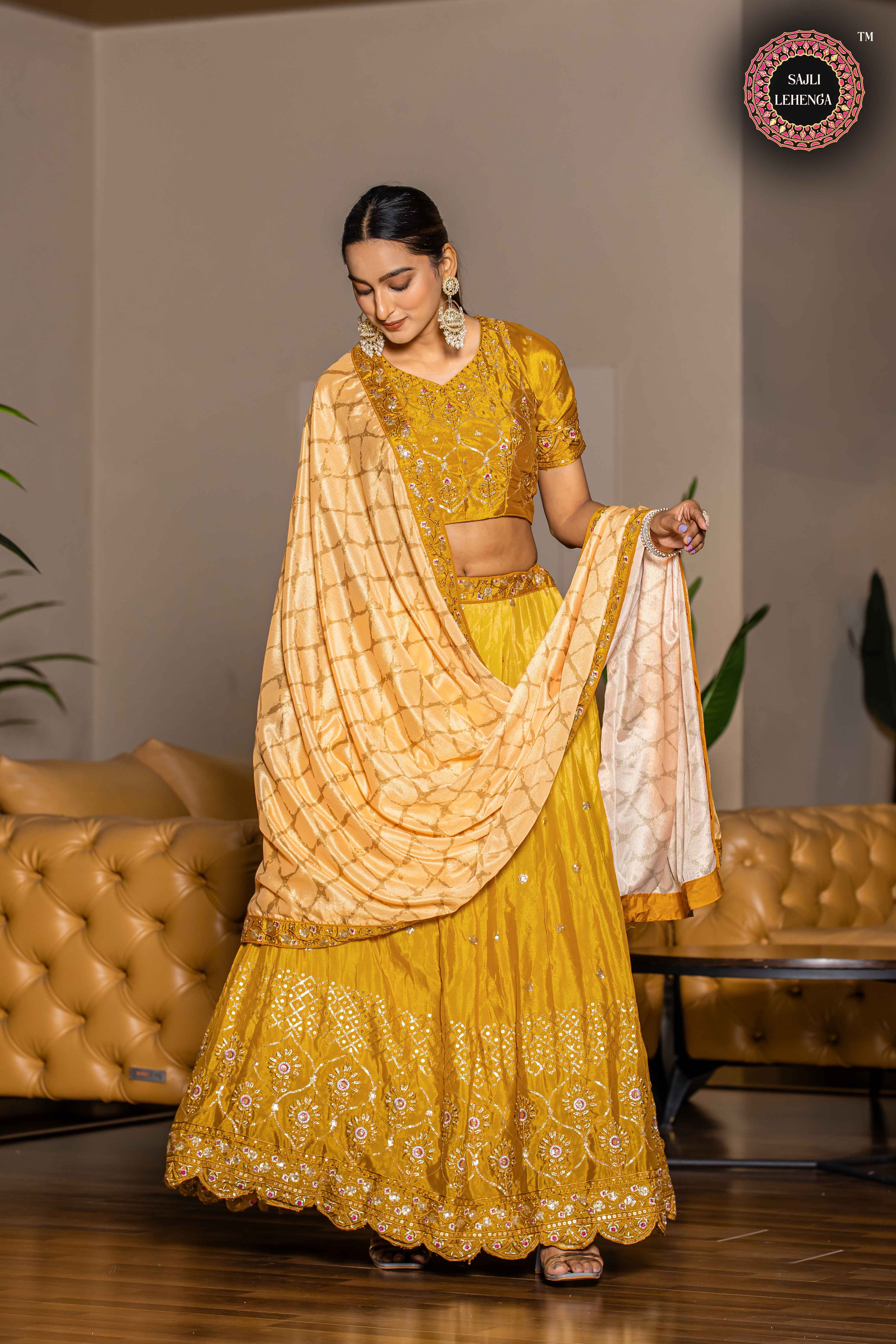 Sajli Yellow Chinon Lehenga Choli With Digital Print Dupatta Set S35