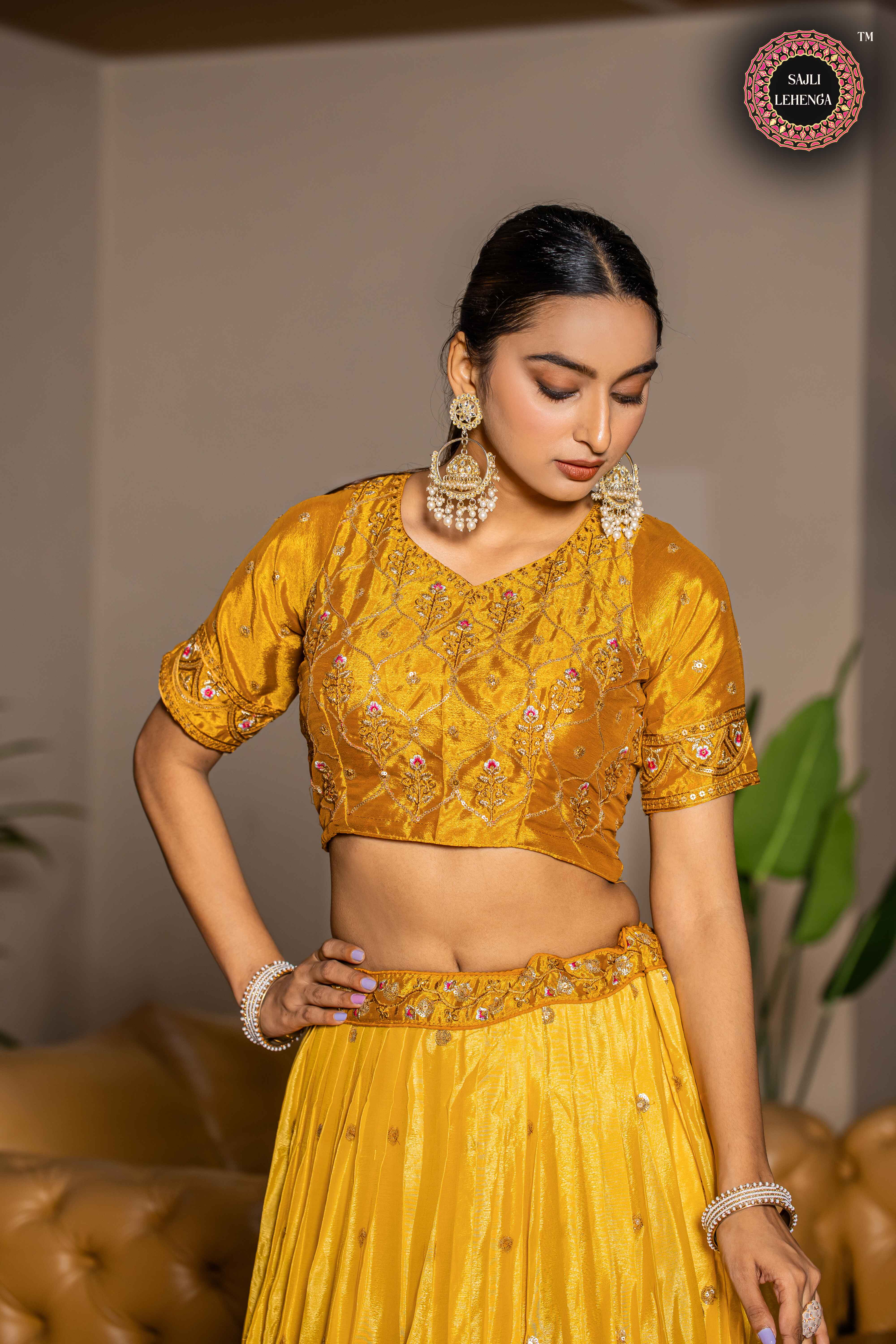 Sajli Yellow Chinon Lehenga Choli With Digital Print Dupatta Set S35