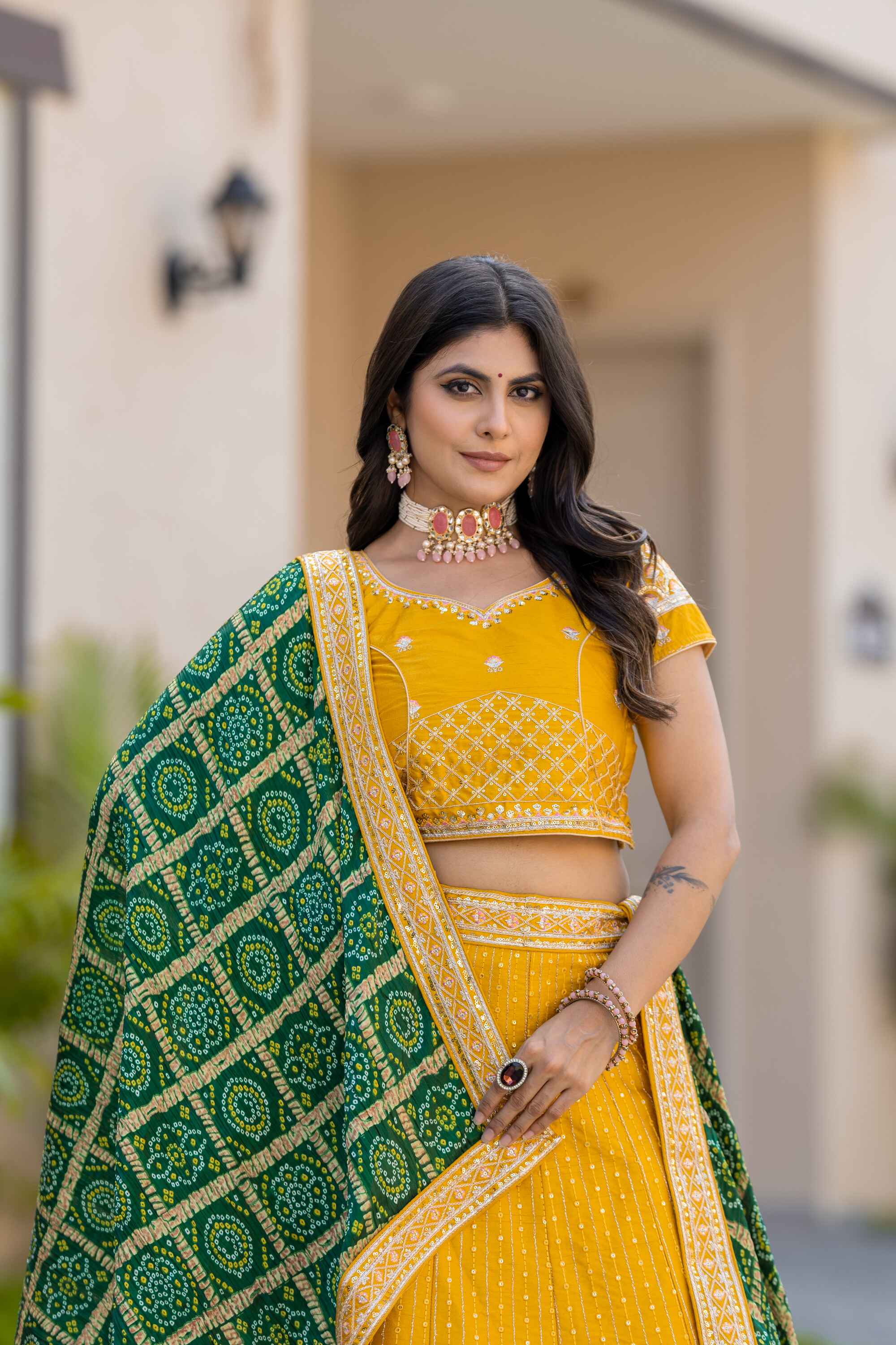 Sajli Yellow Silk Lehenga Choli With Bandhej Dupatta S39