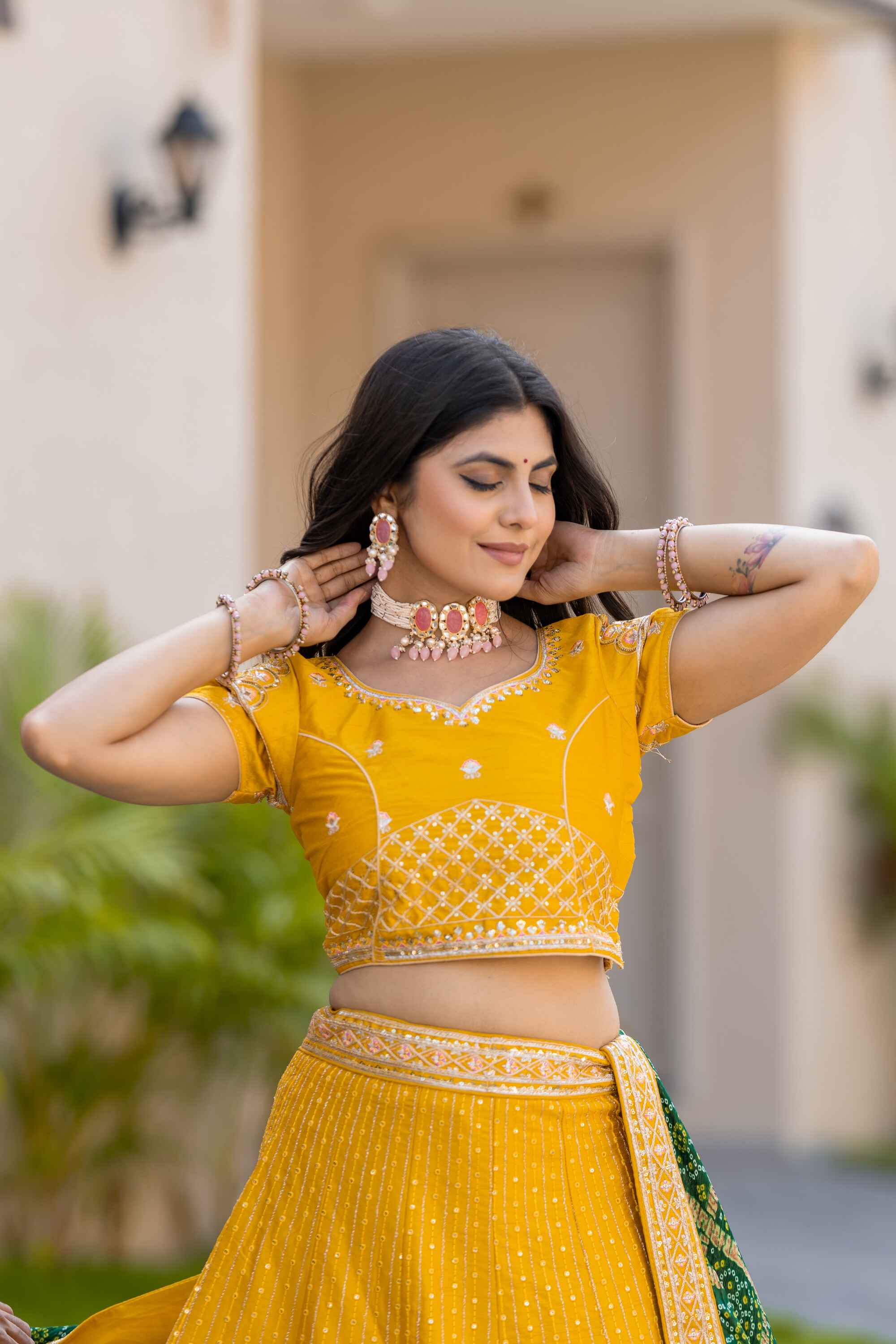 Sajli Yellow Silk Lehenga Choli With Bandhej Dupatta S39