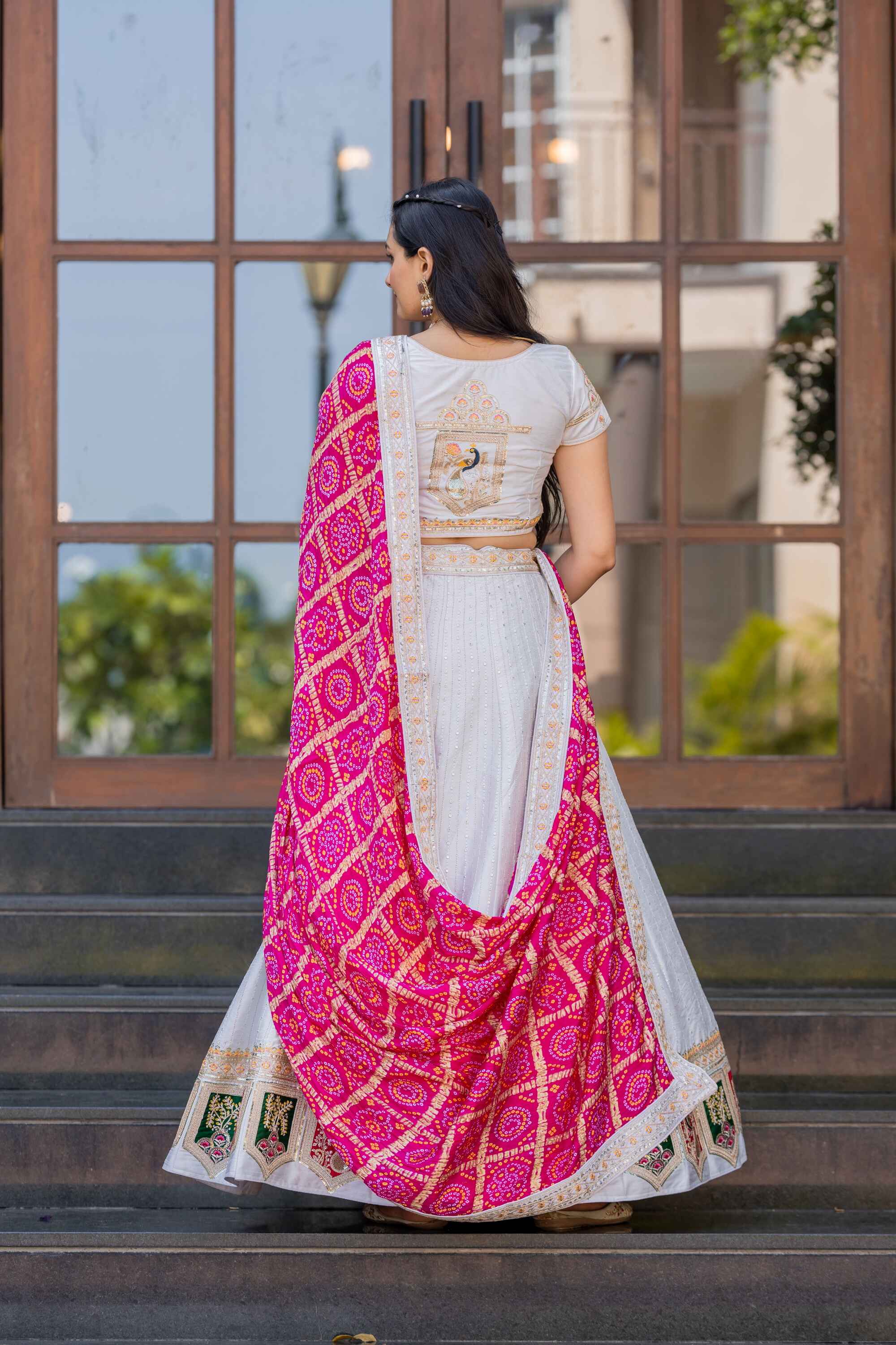 Sajli White Silk Lehenga Choli With Bandhej Dupatta S40