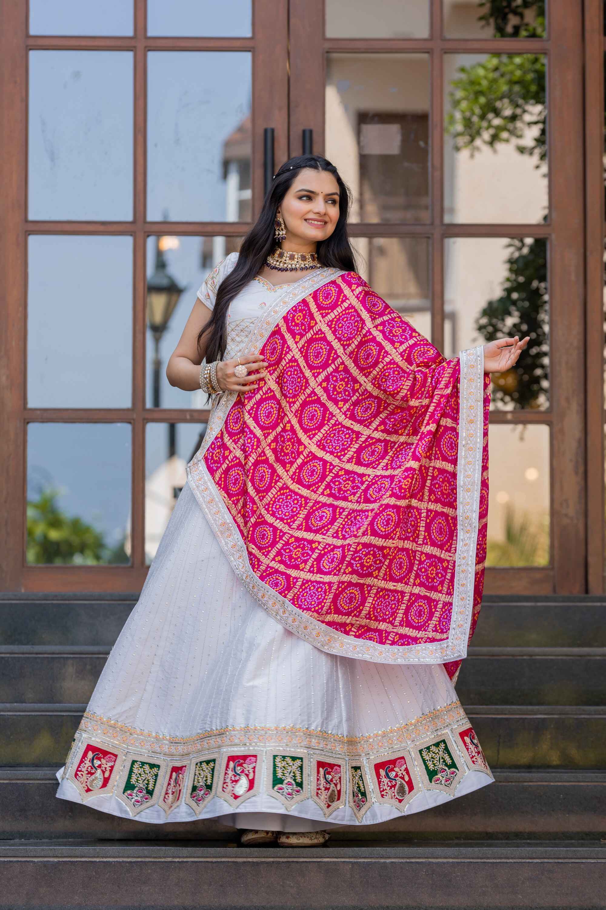 Sajli White Silk Lehenga Choli With Bandhej Dupatta S40