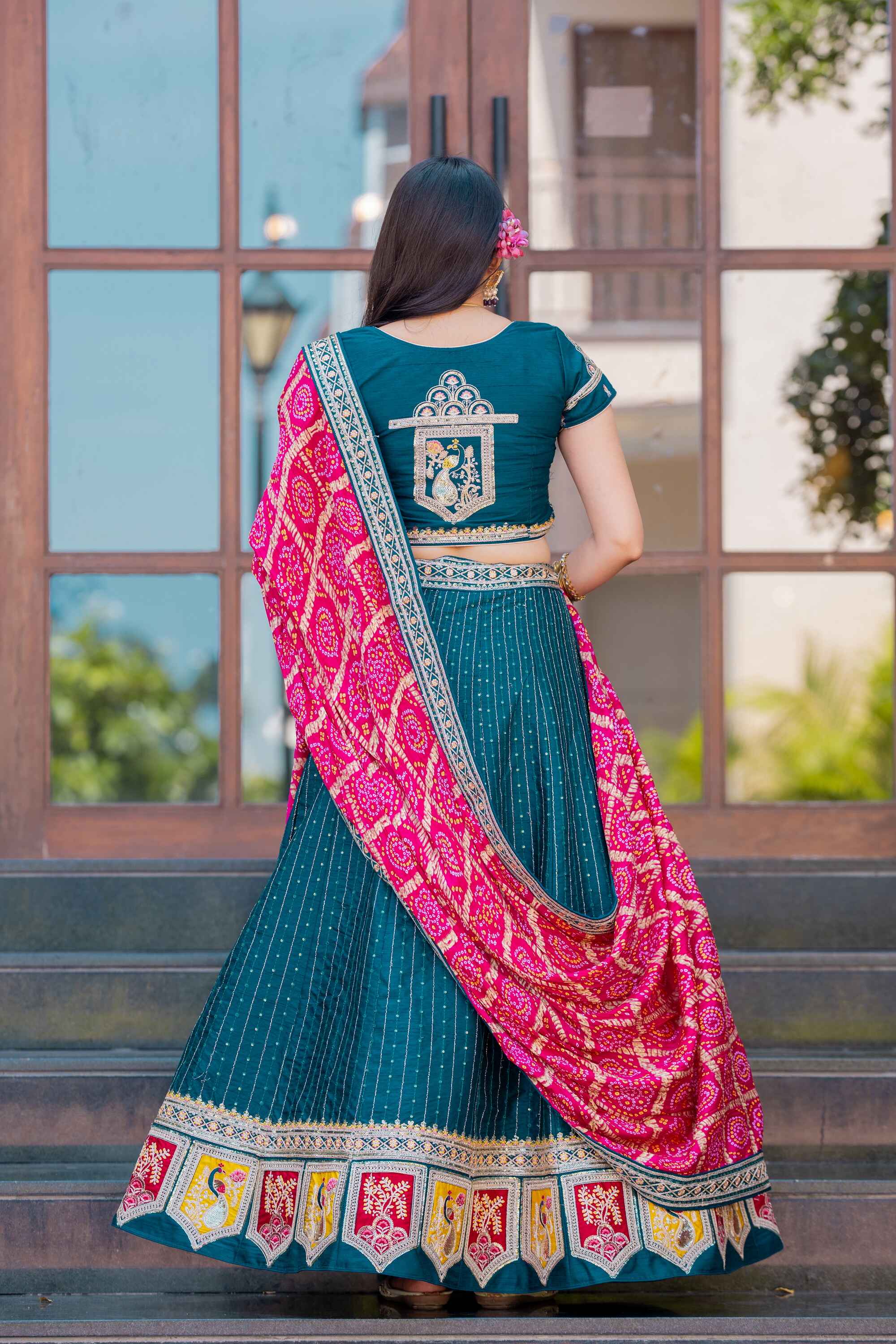 Sajli Rama Silk Lehenga Choli With Bandhej Dupatta S42