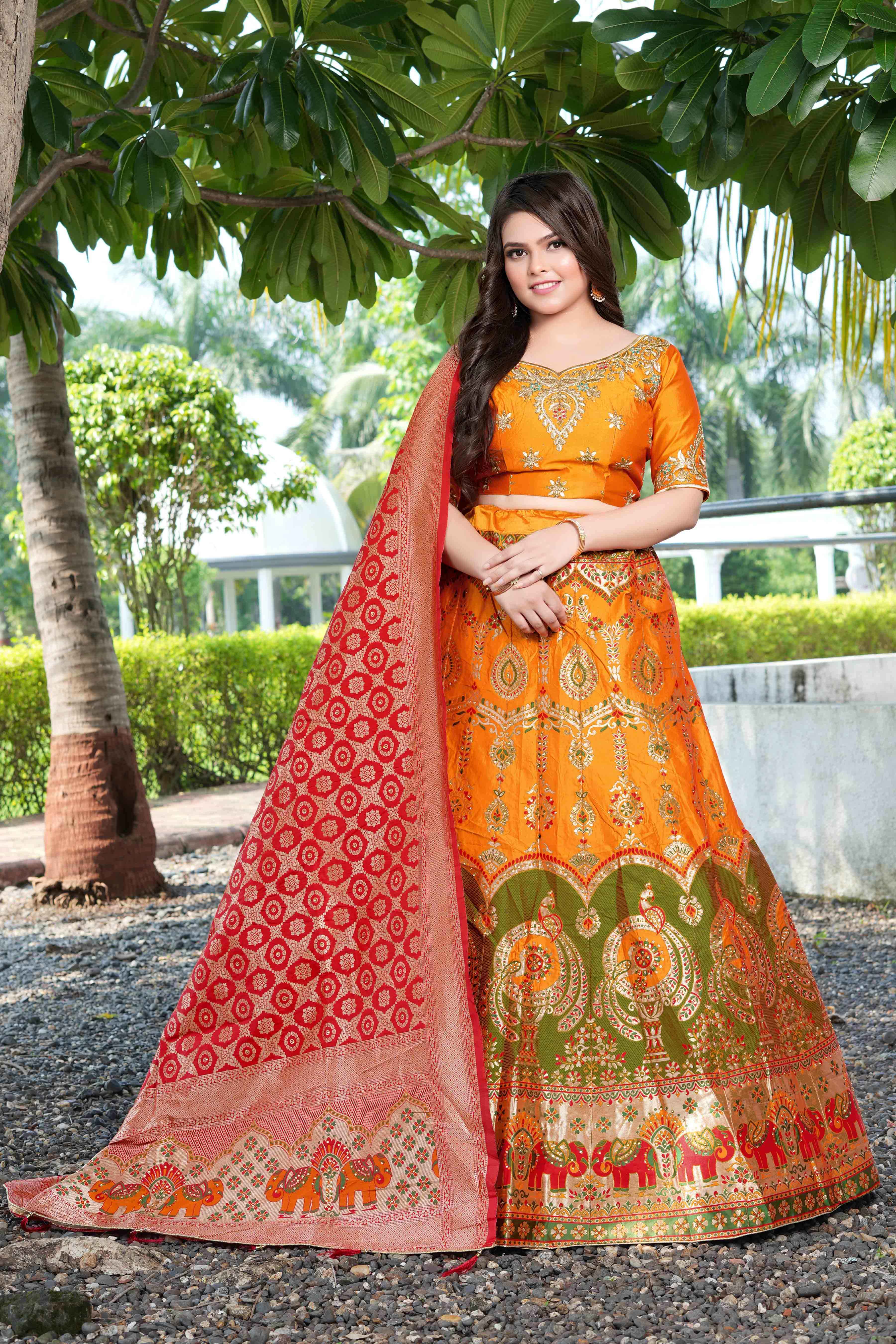 Sajli Yellow Banarasi Zari Weaving Lehenga Choli S43
